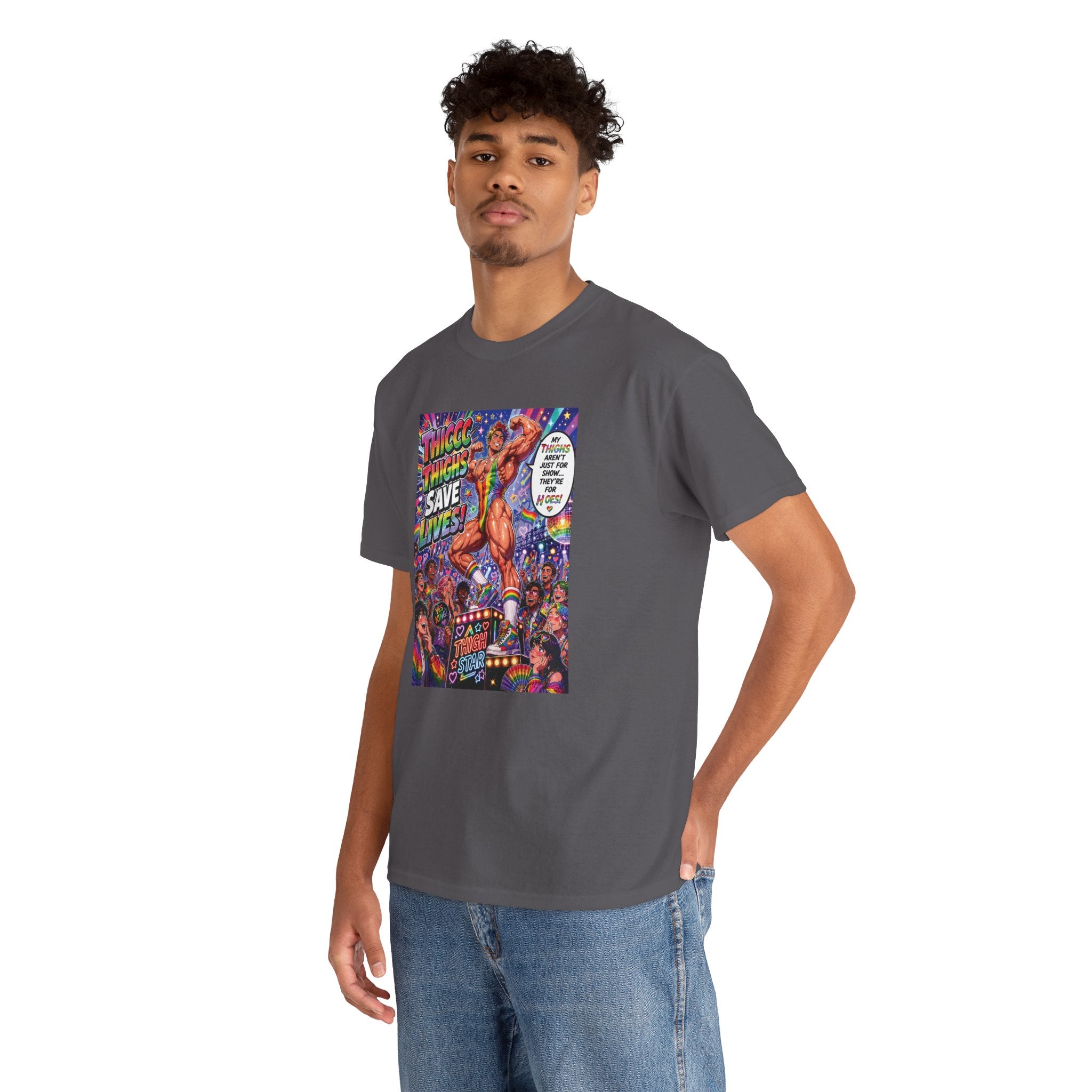 Gay Gogo Dancer Tee — "Thick Thighs Save Lives" Pride Shirt