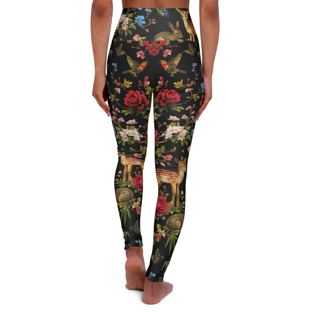 Flora & Fauna Embroidery High-Waisted Yoga Leggings