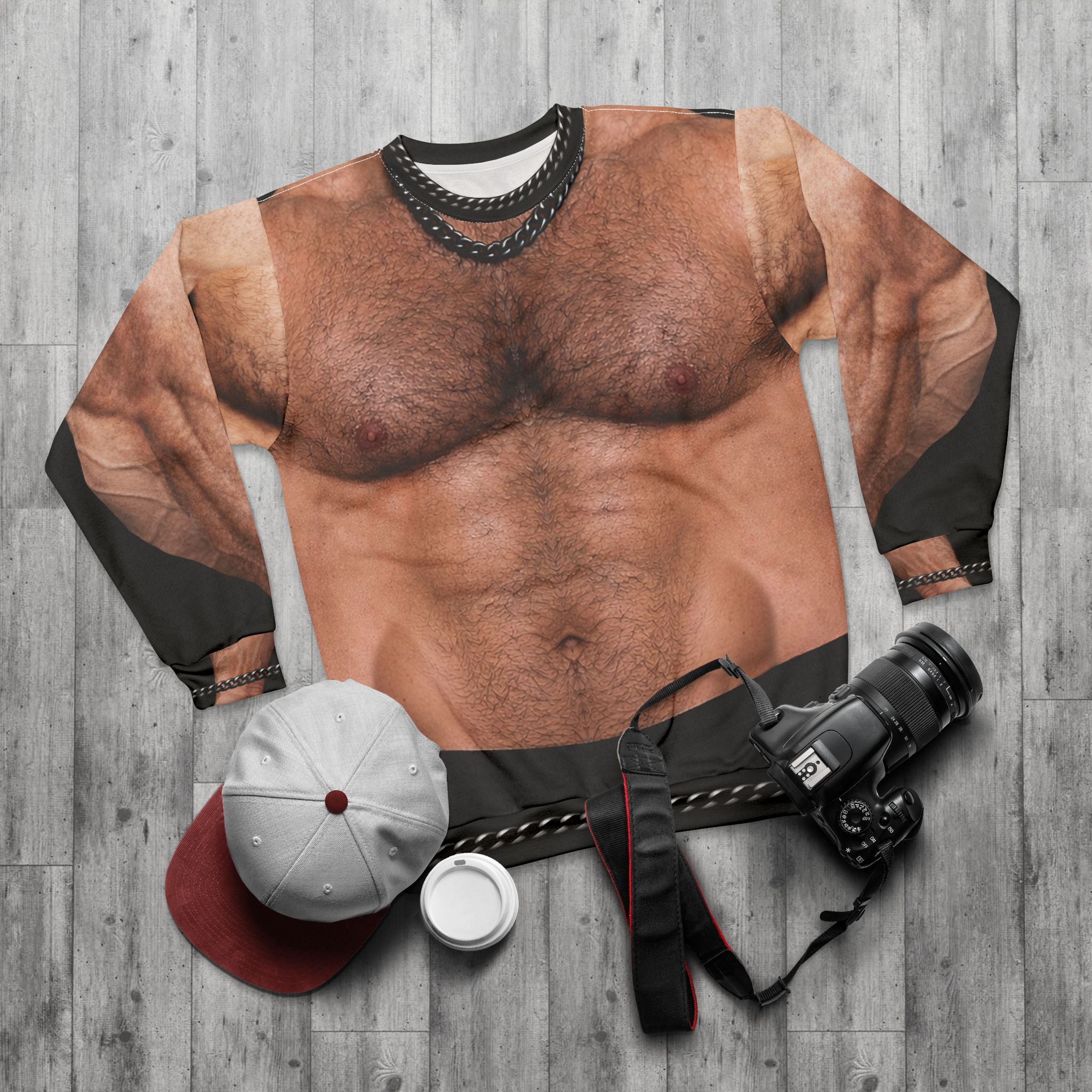 Hairy Muscles, Muscle Torso Sweatshirt – Funny, All-Over Print