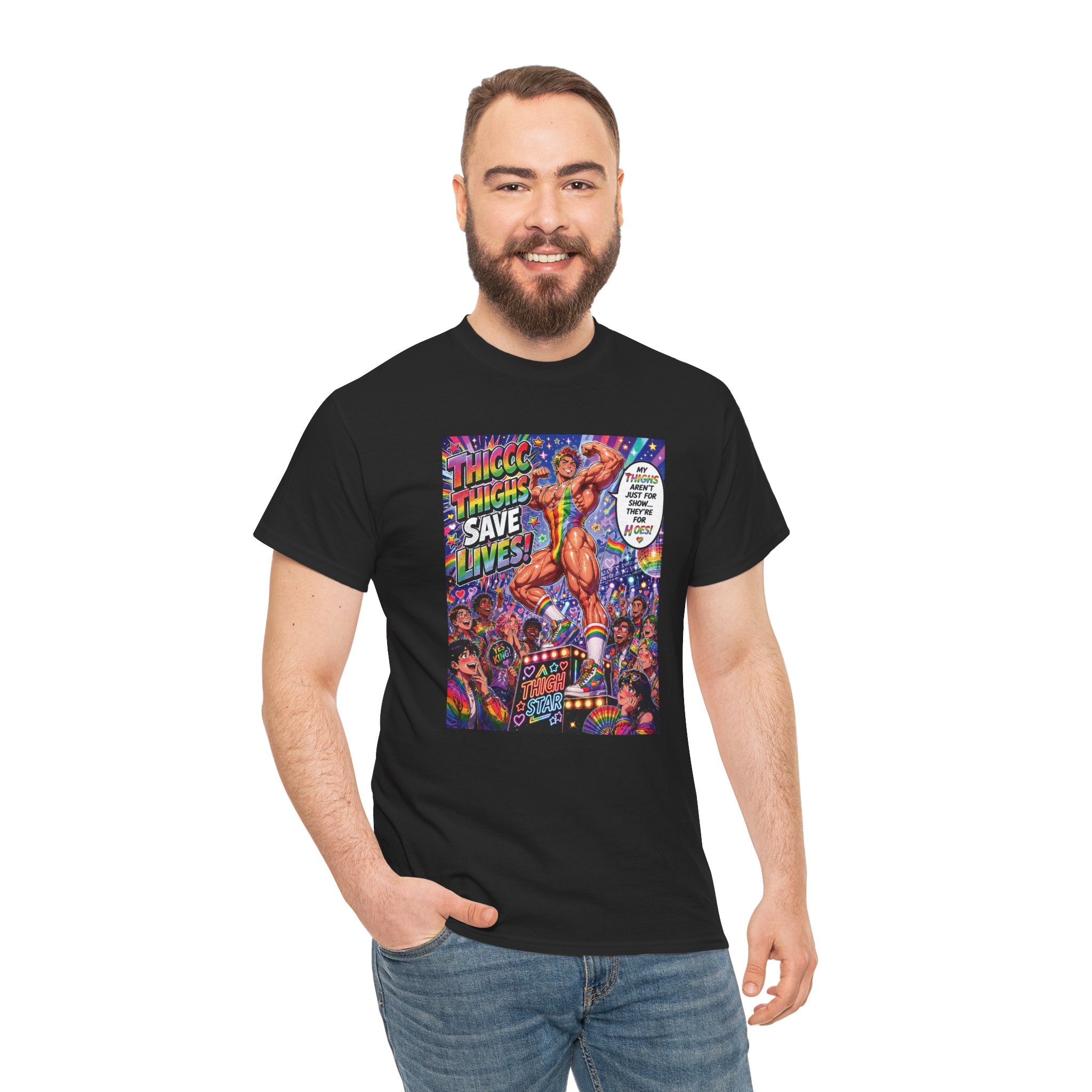 Gay Gogo Dancer Tee — "Thick Thighs Save Lives" Pride Shirt
