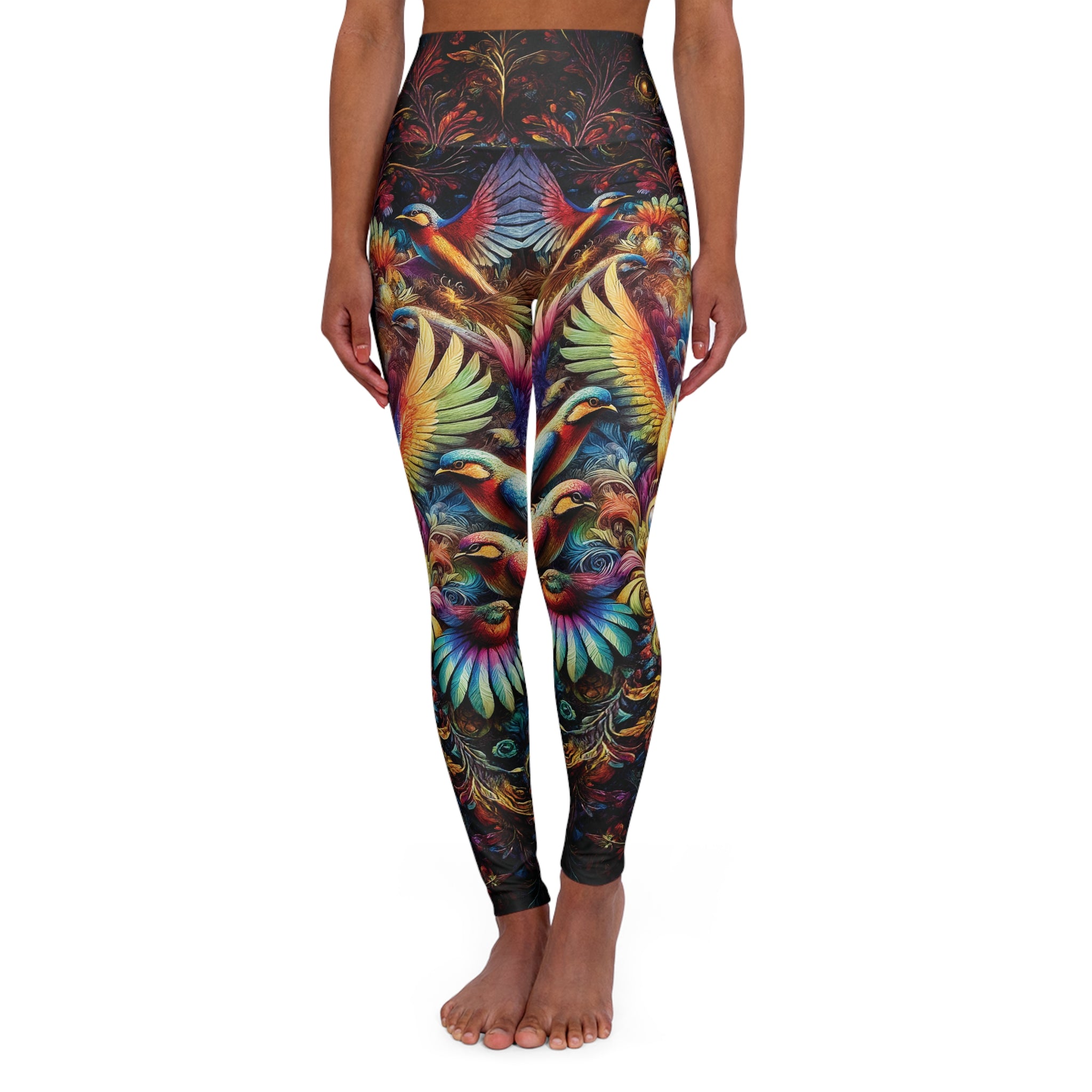 Rainbow Bird Fractal High Waisted Yoga Leggings
