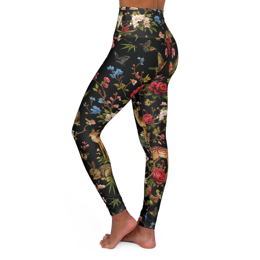Flora & Fauna Embroidery High-Waisted Yoga Leggings