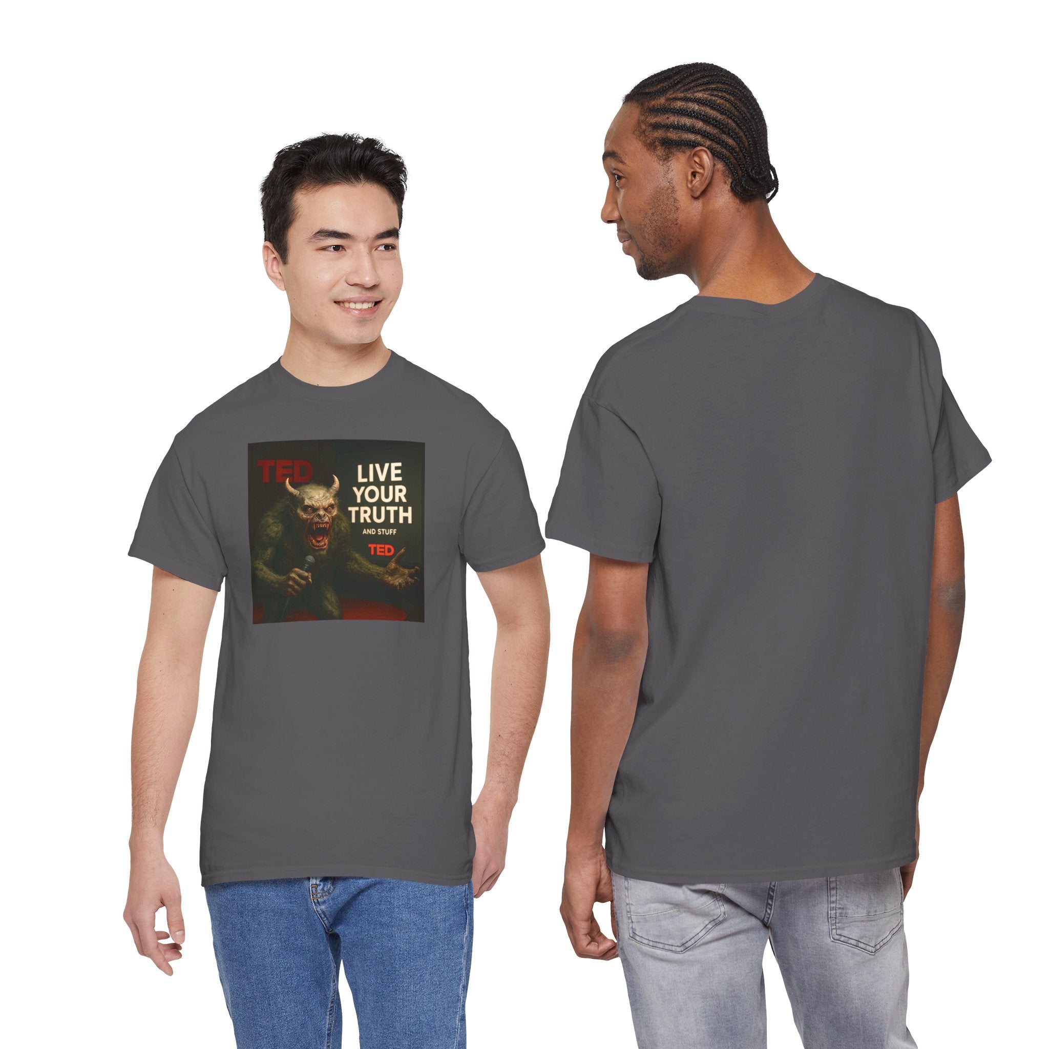 Live Your Truth Tee — 'Monster Giving a Self-Acceptance TED Talk' Graphic T-Shirt