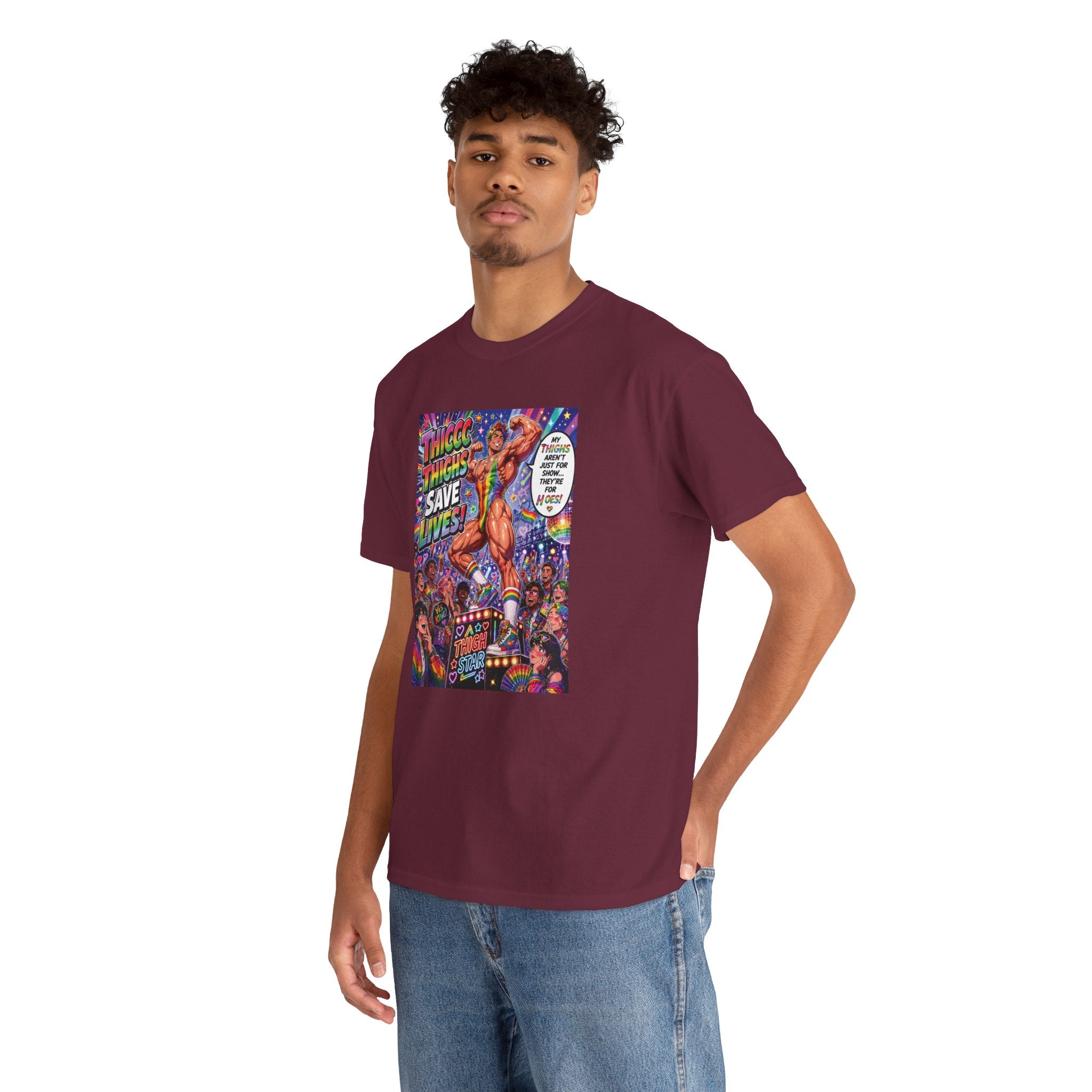 Gay Gogo Dancer Tee — "Thick Thighs Save Lives" Pride Shirt