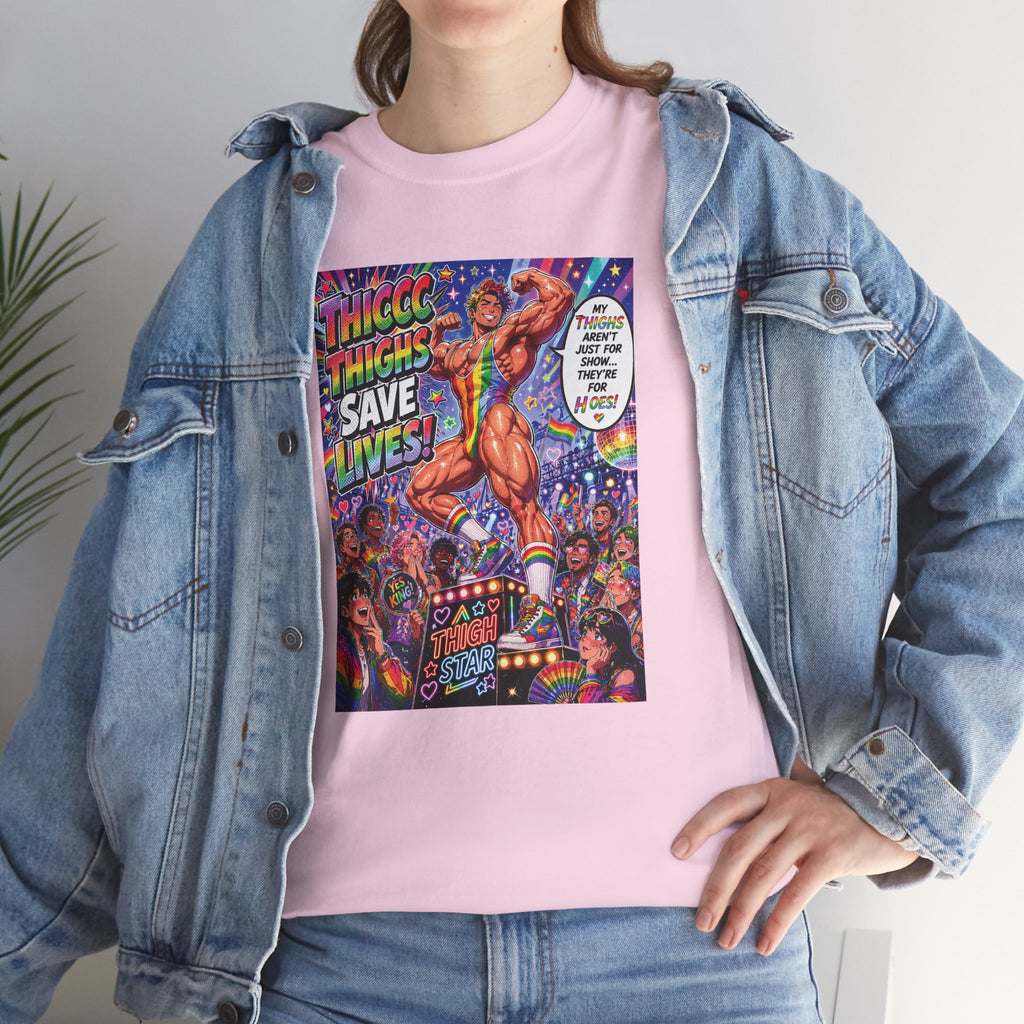 Gay Gogo Dancer Tee — "Thick Thighs Save Lives" Pride Shirt