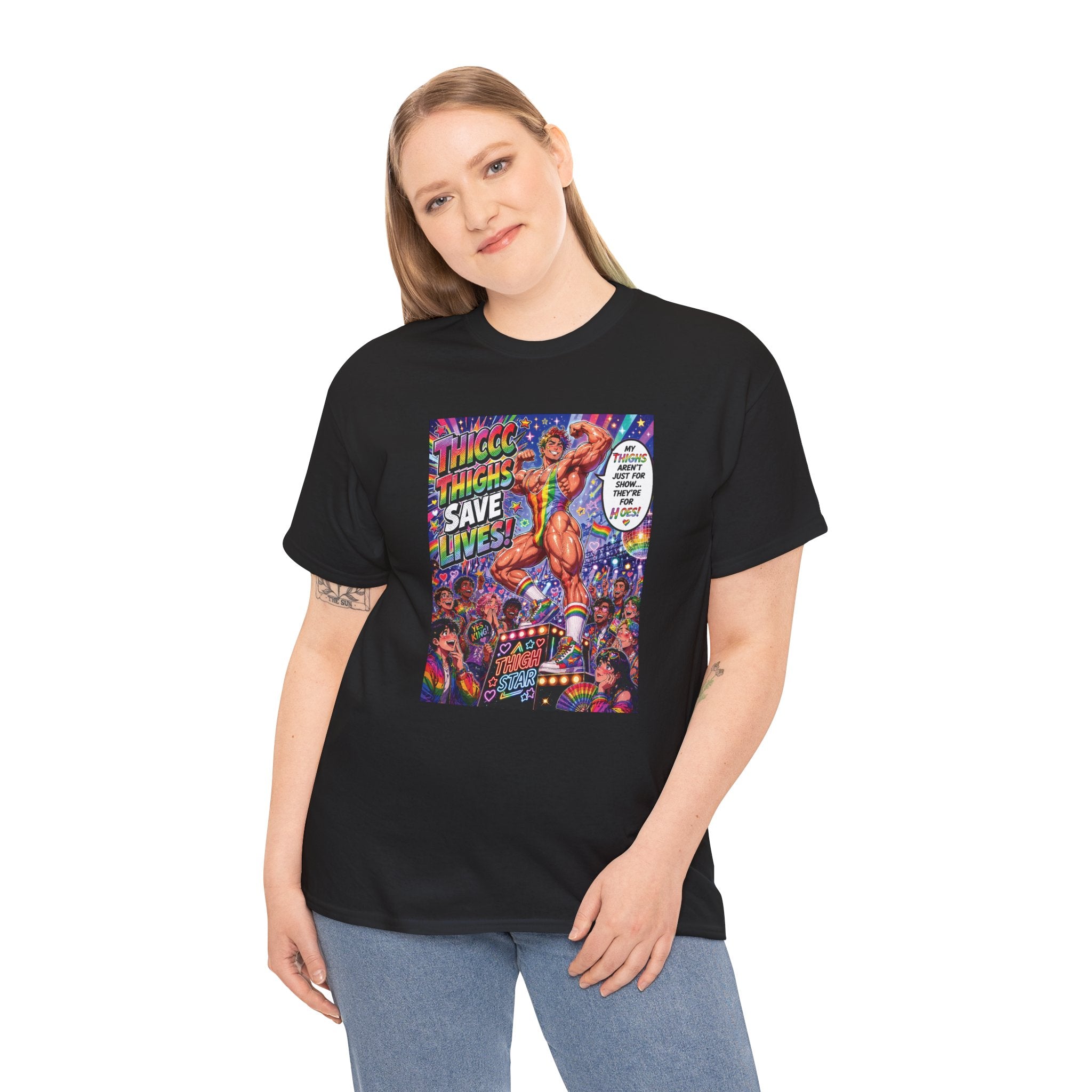 Gay Gogo Dancer Tee — "Thick Thighs Save Lives" Pride Shirt