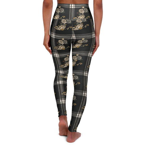 Black Plaid Embroidered High-Waisted Yoga Leggings