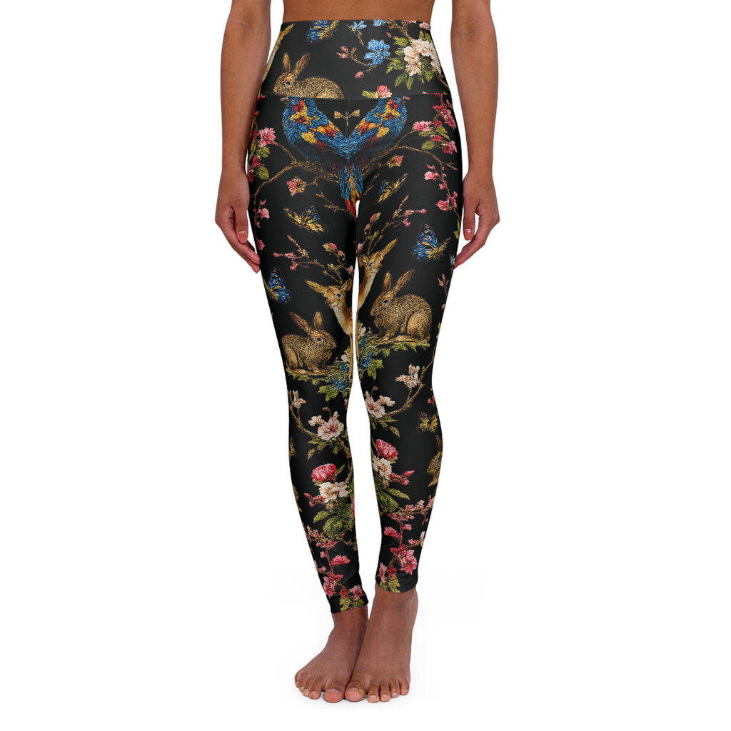 Flora & Fauna Embroidery High-Waisted Yoga Leggings