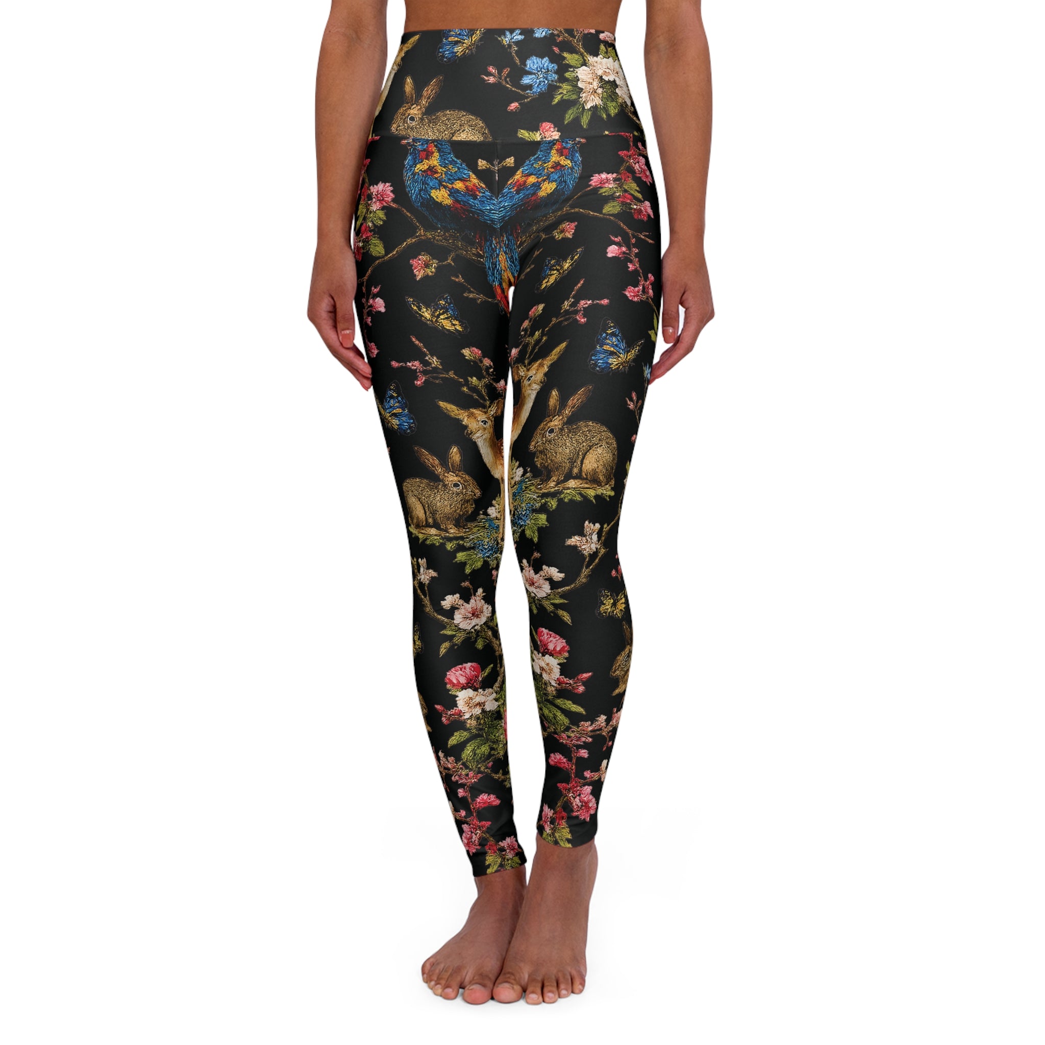 Flora & Fauna Embroidery High-Waisted Yoga Leggings