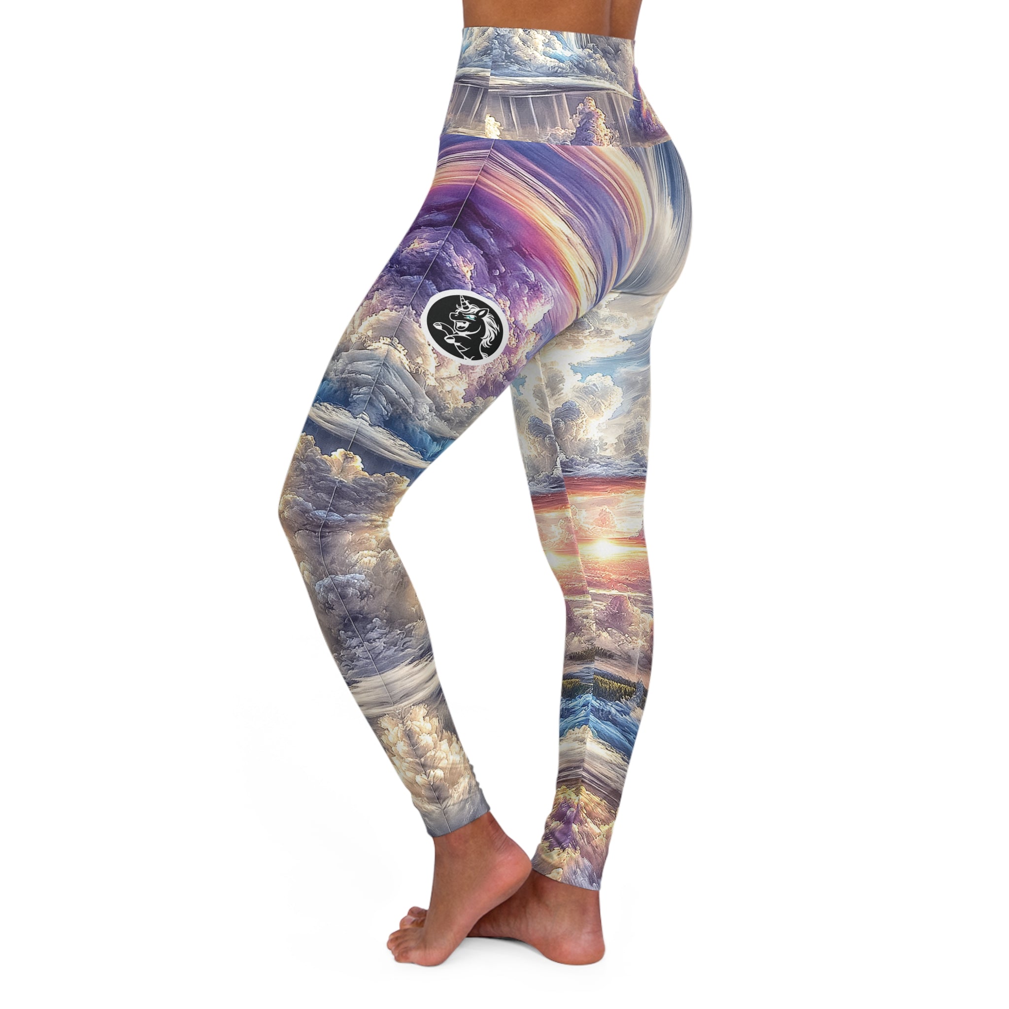 Fractal Pastel Rainbow Clouds High Waisted Yoga Leggings
