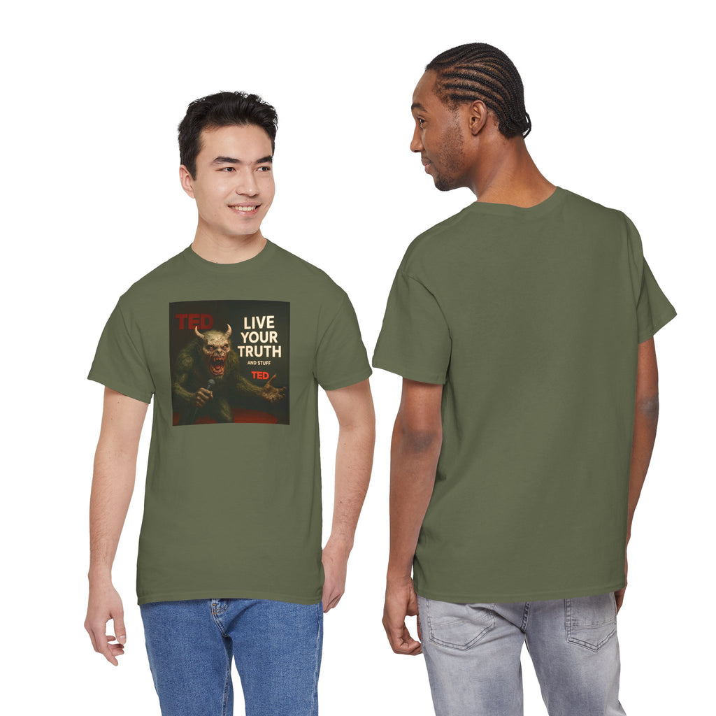 Live Your Truth Tee — 'Monster Giving a Self-Acceptance TED Talk' Graphic T-Shirt