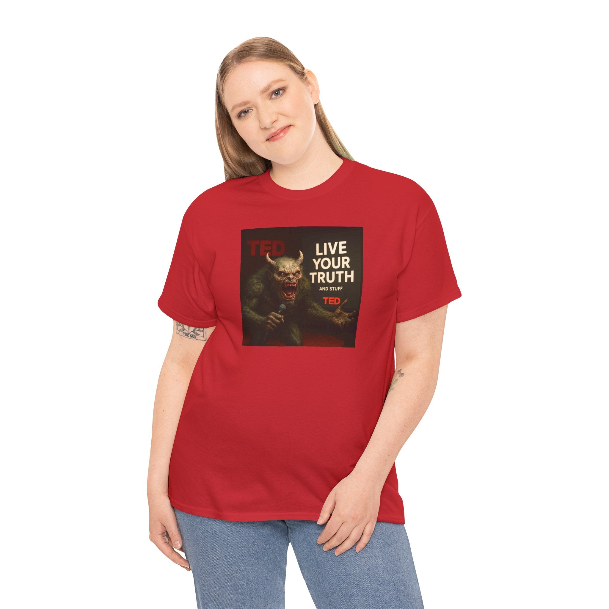 Live Your Truth Tee — 'Monster Giving a Self-Acceptance TED Talk' Graphic T-Shirt