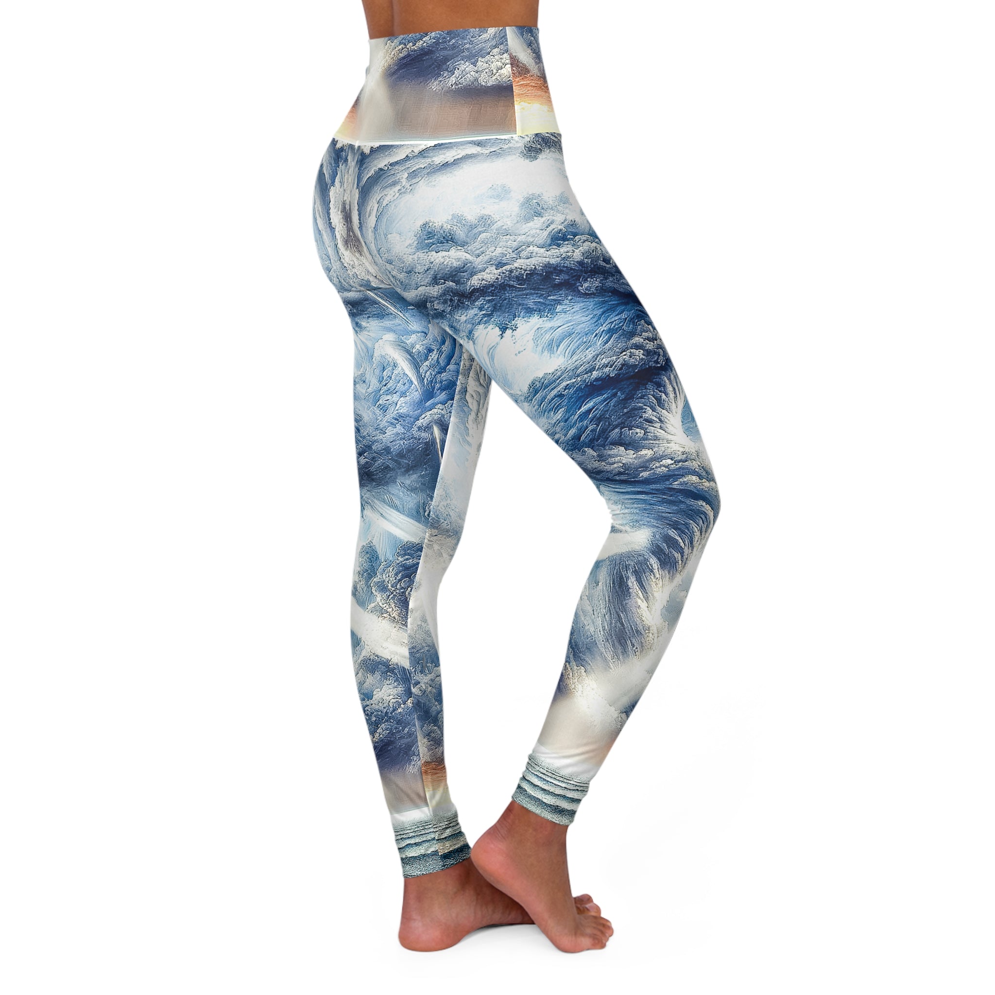 Tornado Over Ocean Fractal Art High-Waisted Yoga Leggings