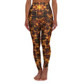 High-Waisted Yoga Leggings — Golden Mosaic Grid Print