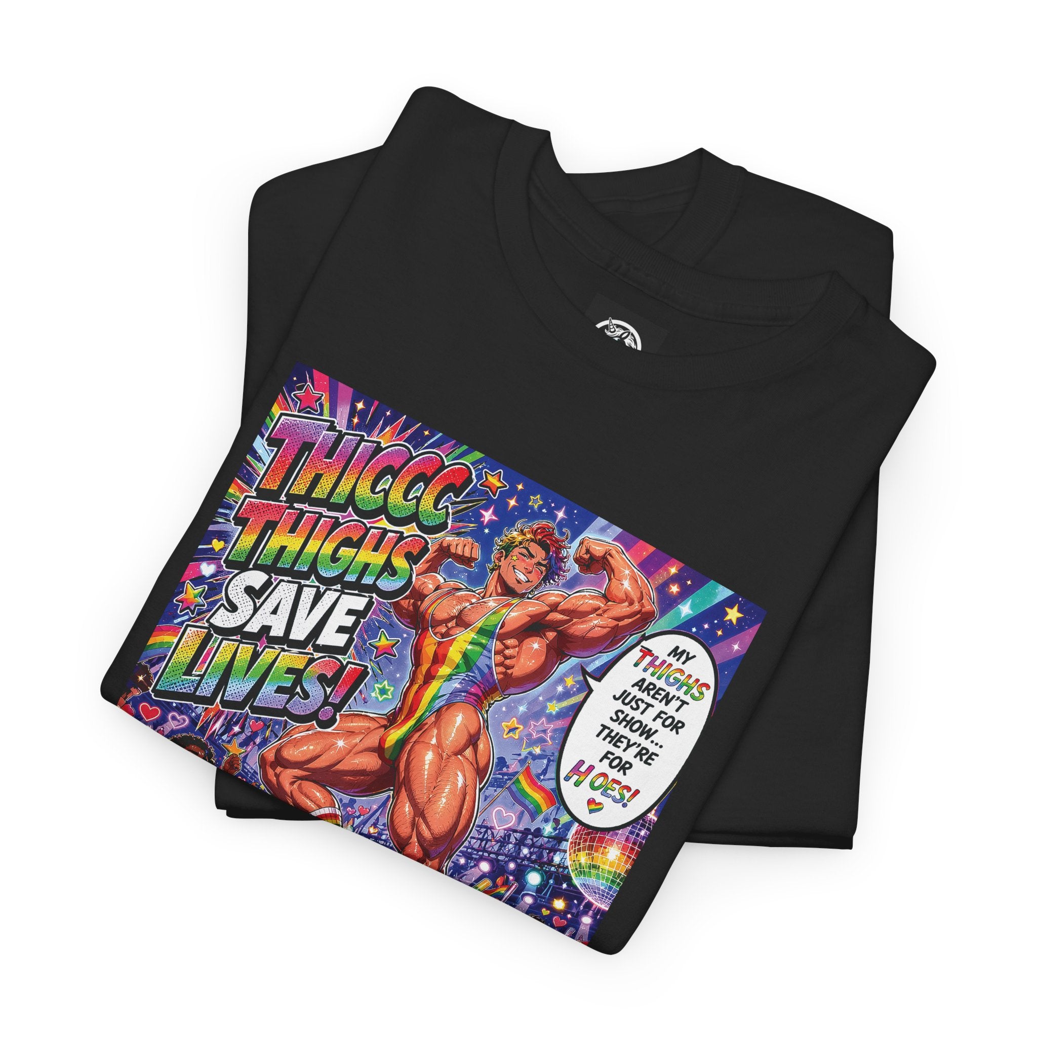 Gay Gogo Dancer Tee — "Thick Thighs Save Lives" Pride Shirt
