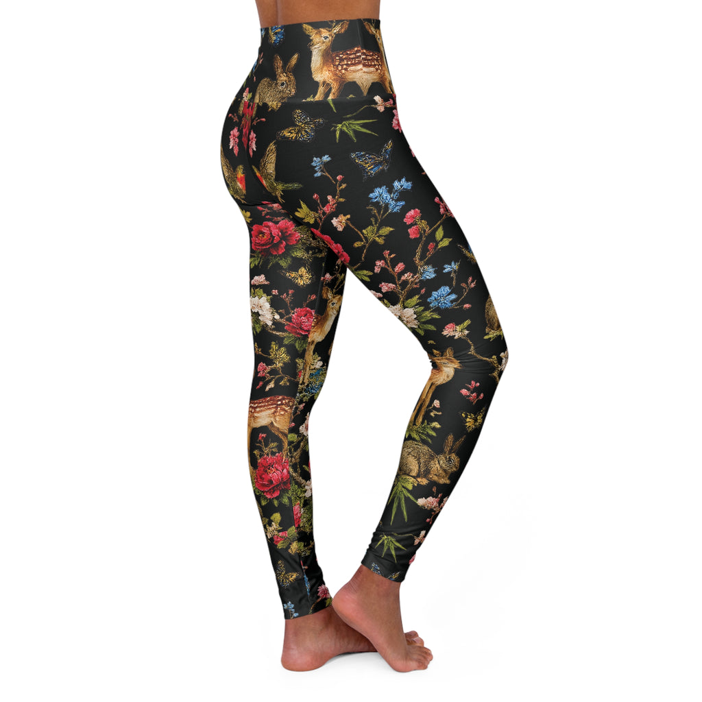 Flora & Fauna Embroidery High-Waisted Yoga Leggings