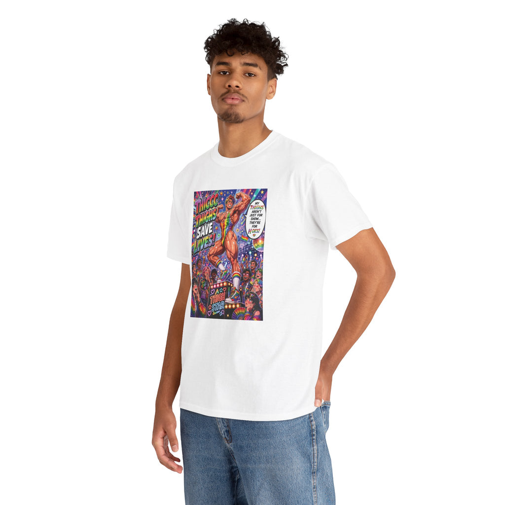 Gay Gogo Dancer Tee — "Thick Thighs Save Lives" Pride Shirt