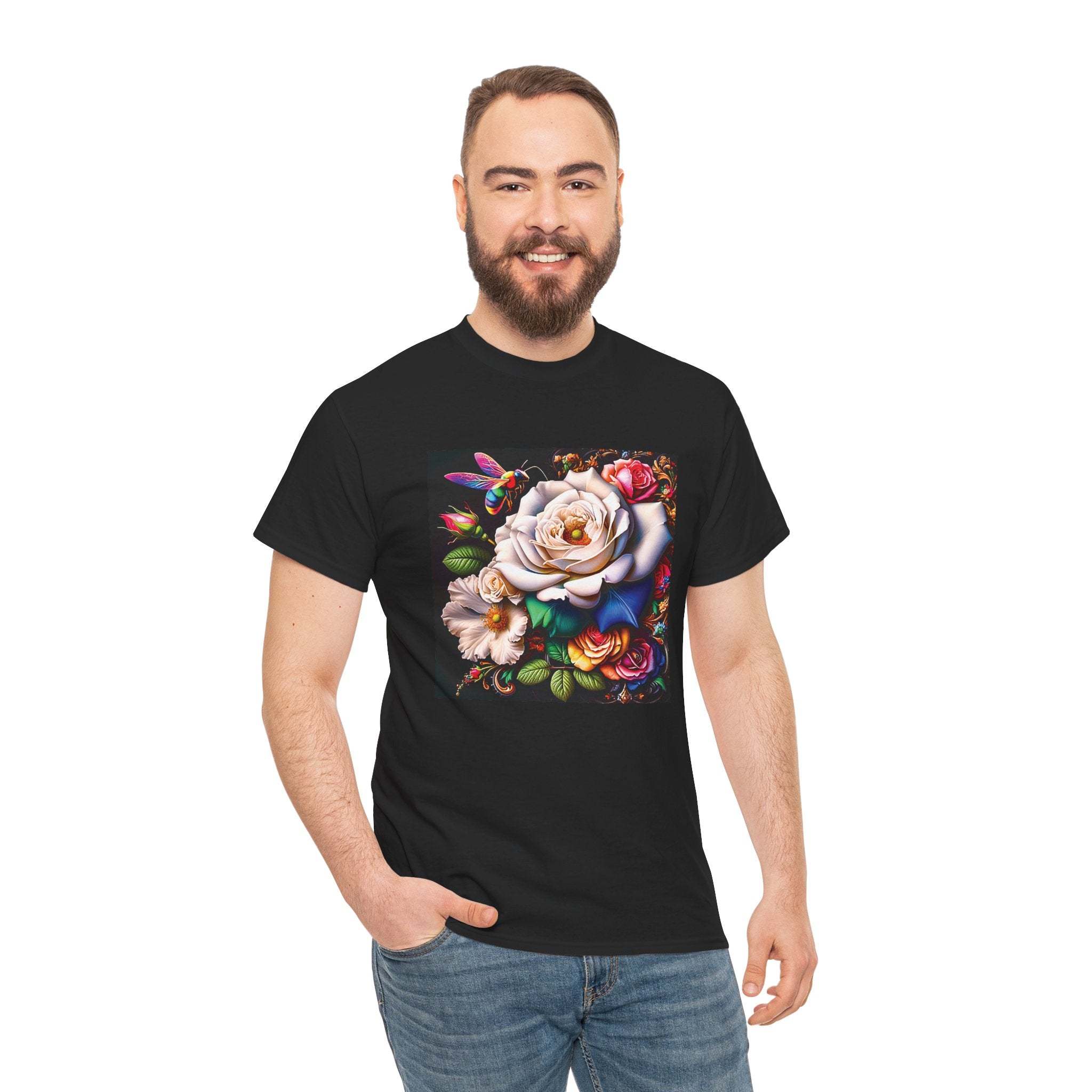 Rainbow Bee Floral T-Shirt — Colorful Flowers Tee