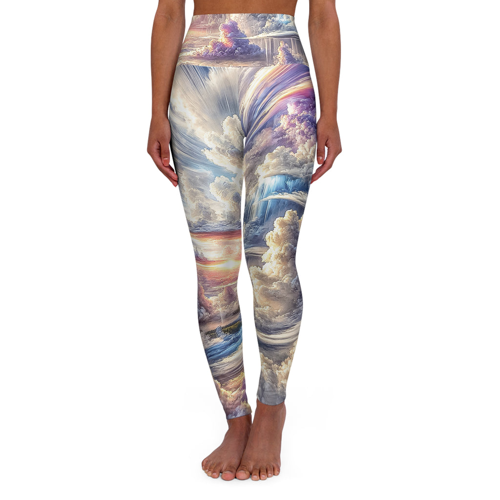 Fractal Pastel Rainbow Clouds High Waisted Yoga Leggings