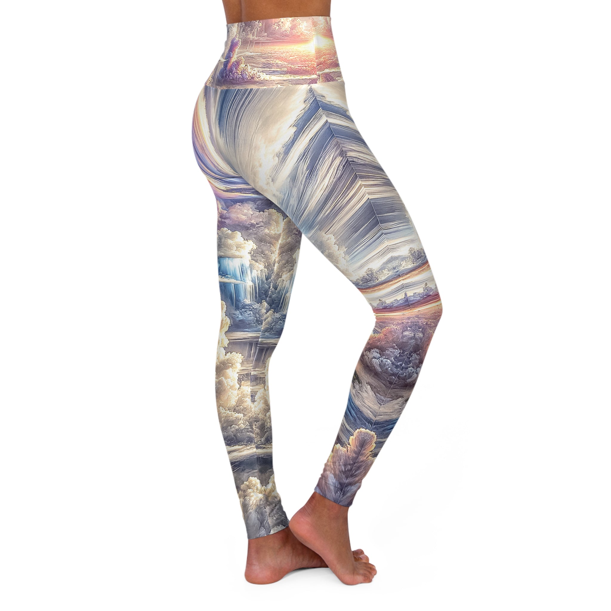 Fractal Pastel Rainbow Clouds High Waisted Yoga Leggings