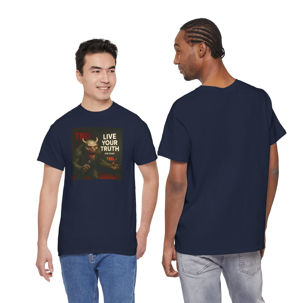 Live Your Truth Tee — 'Monster Giving a Self-Acceptance TED Talk' Graphic T-Shirt