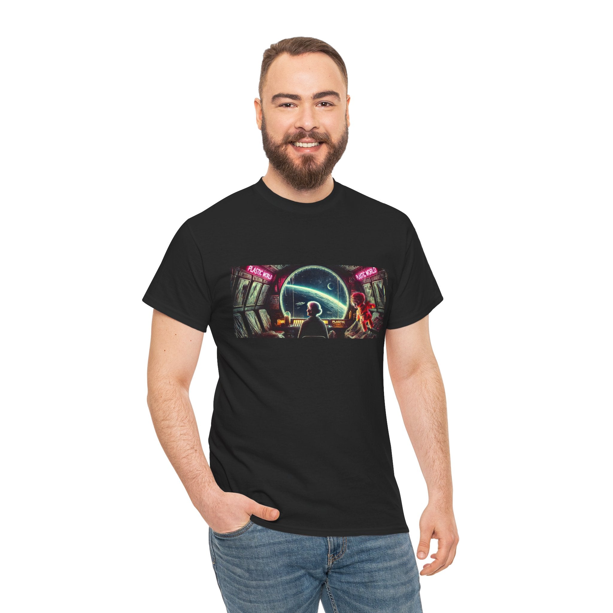 Plastic World Tee — Dystopian Space Survival Graphic T-Shirt