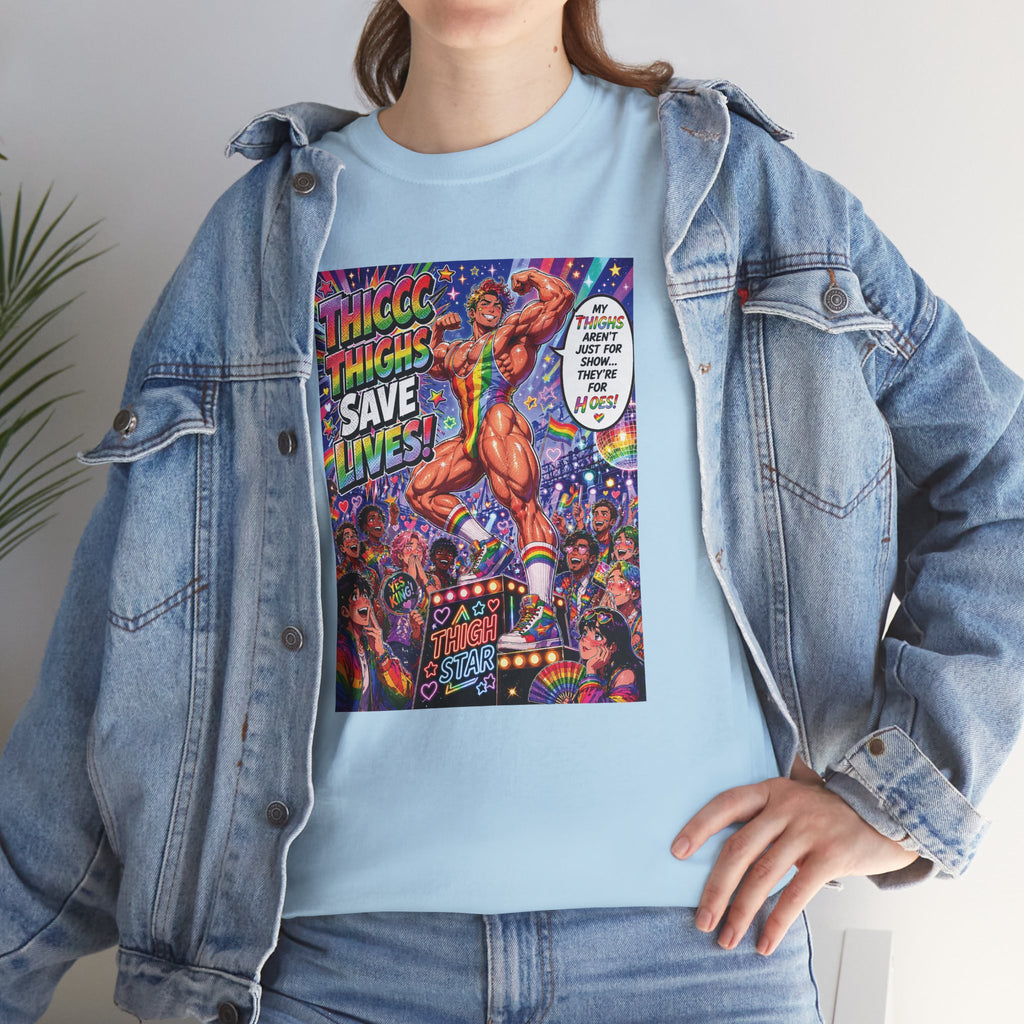 Gay Gogo Dancer Tee — "Thick Thighs Save Lives" Pride Shirt