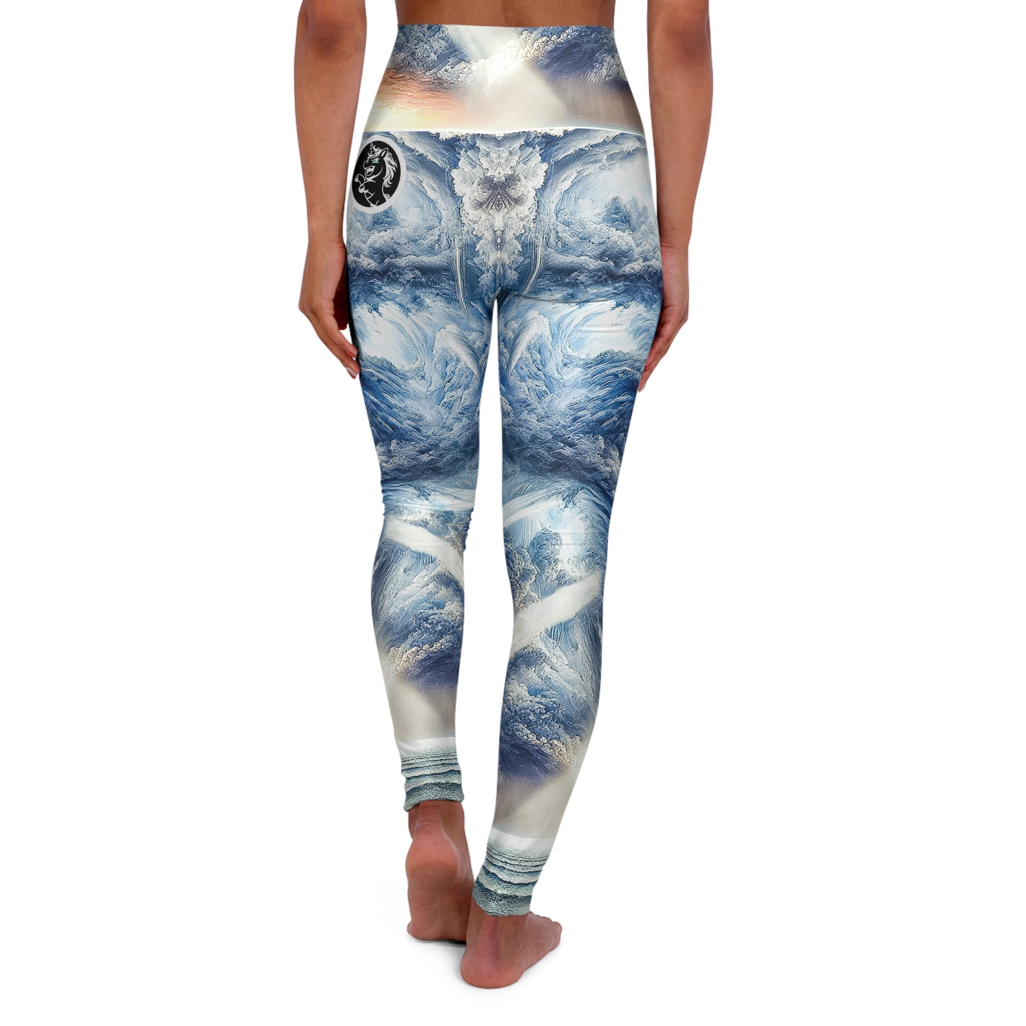 Tornado Over Ocean Fractal Art High-Waisted Yoga Leggings