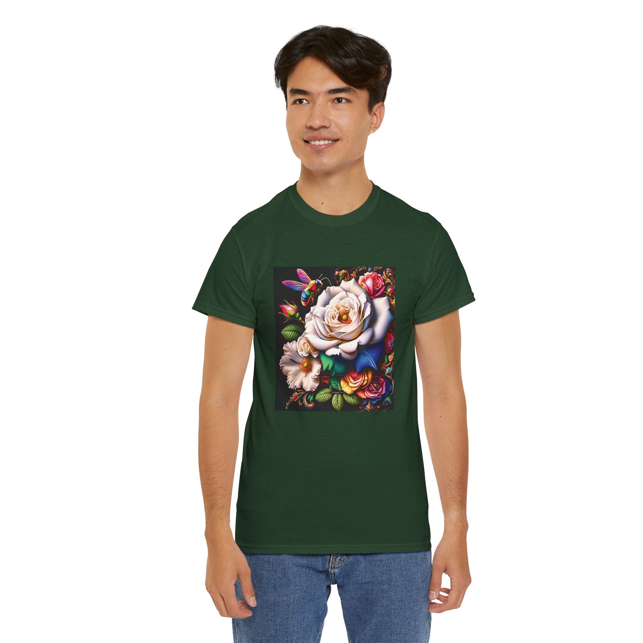 Rainbow Bee Floral T-Shirt — Colorful Flowers Tee