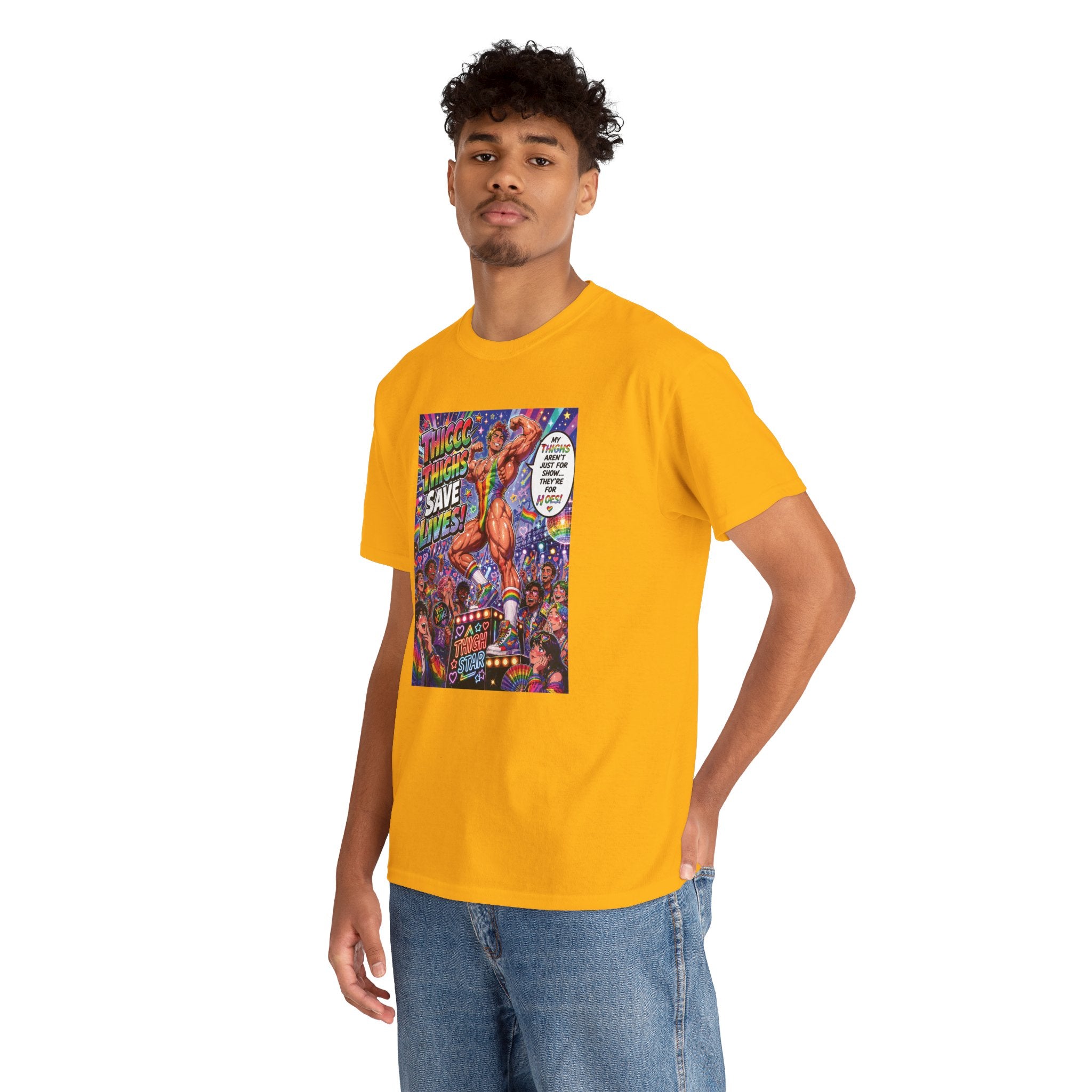 Gay Gogo Dancer Tee — "Thick Thighs Save Lives" Pride Shirt