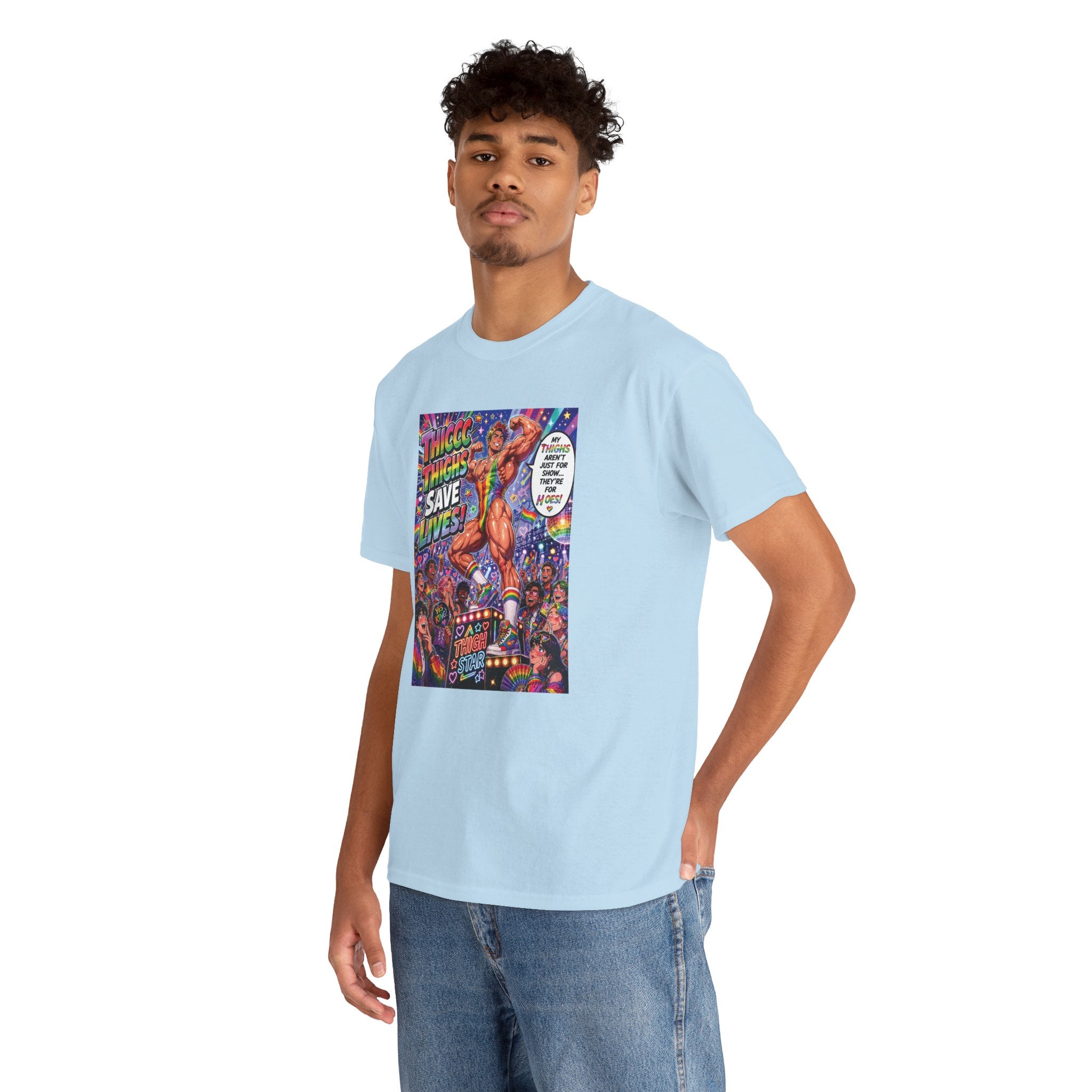 Gay Gogo Dancer Tee — "Thick Thighs Save Lives" Pride Shirt