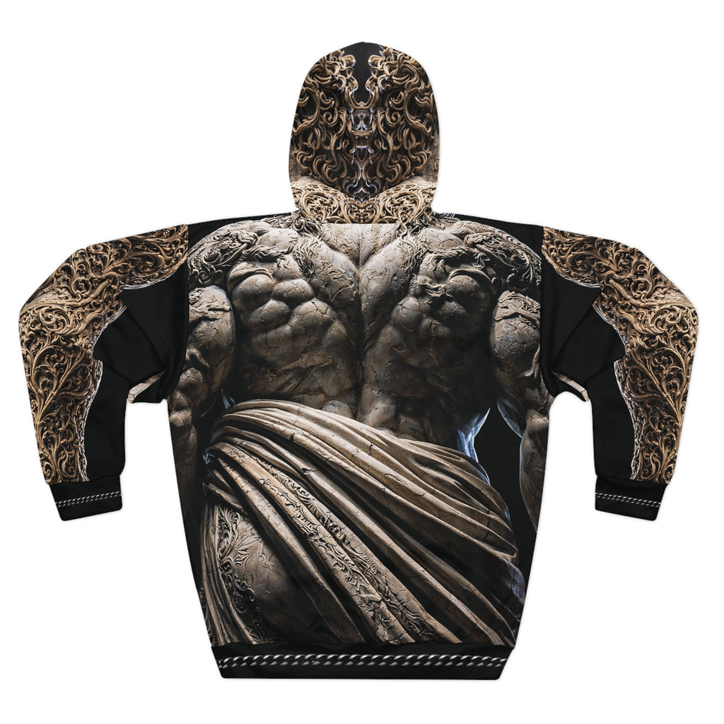 Mythic Stone Statue Hoodie – All-Over Print Sculpted Muscle Design