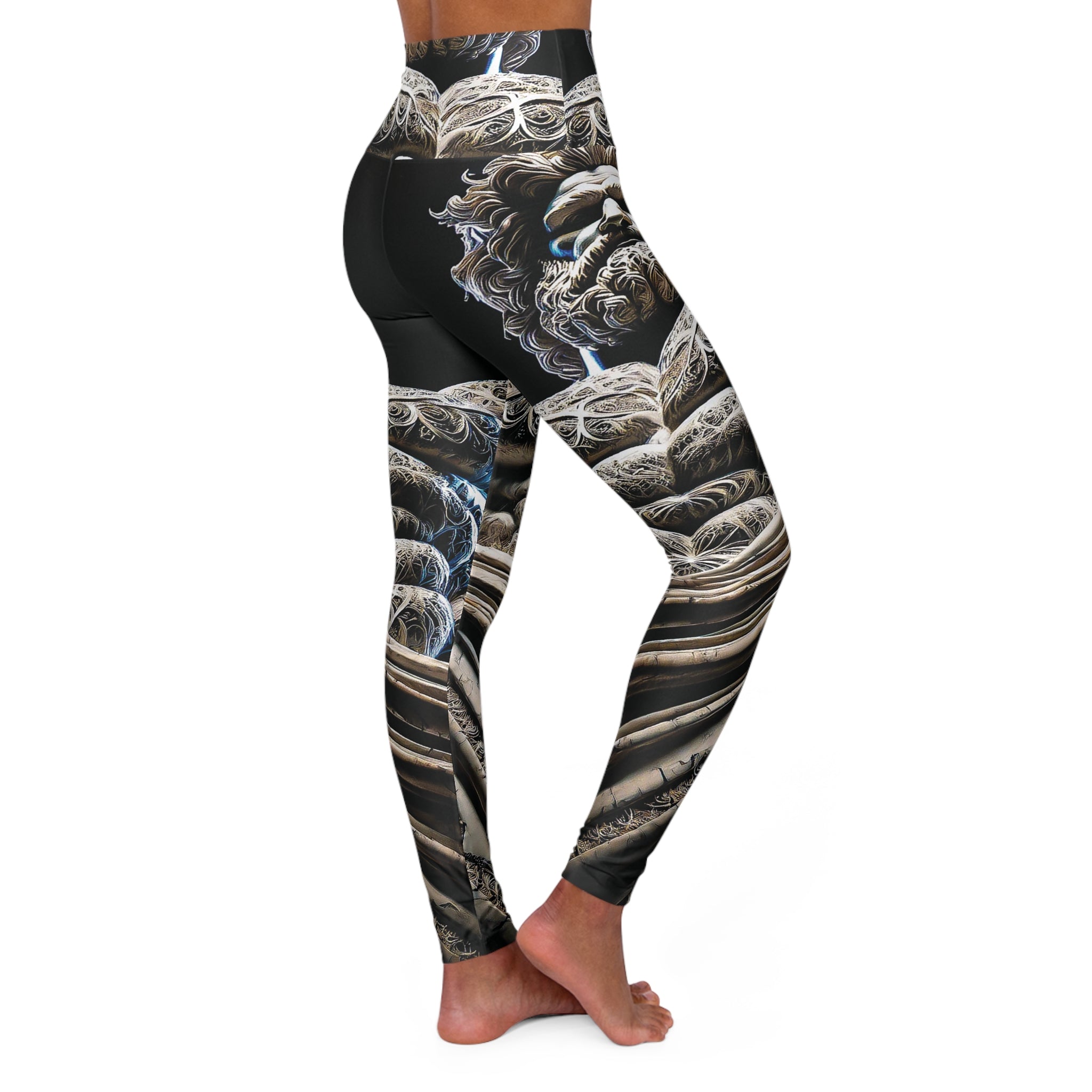 Sex God Statue Fractal Art High Waisted Yoga Leggings