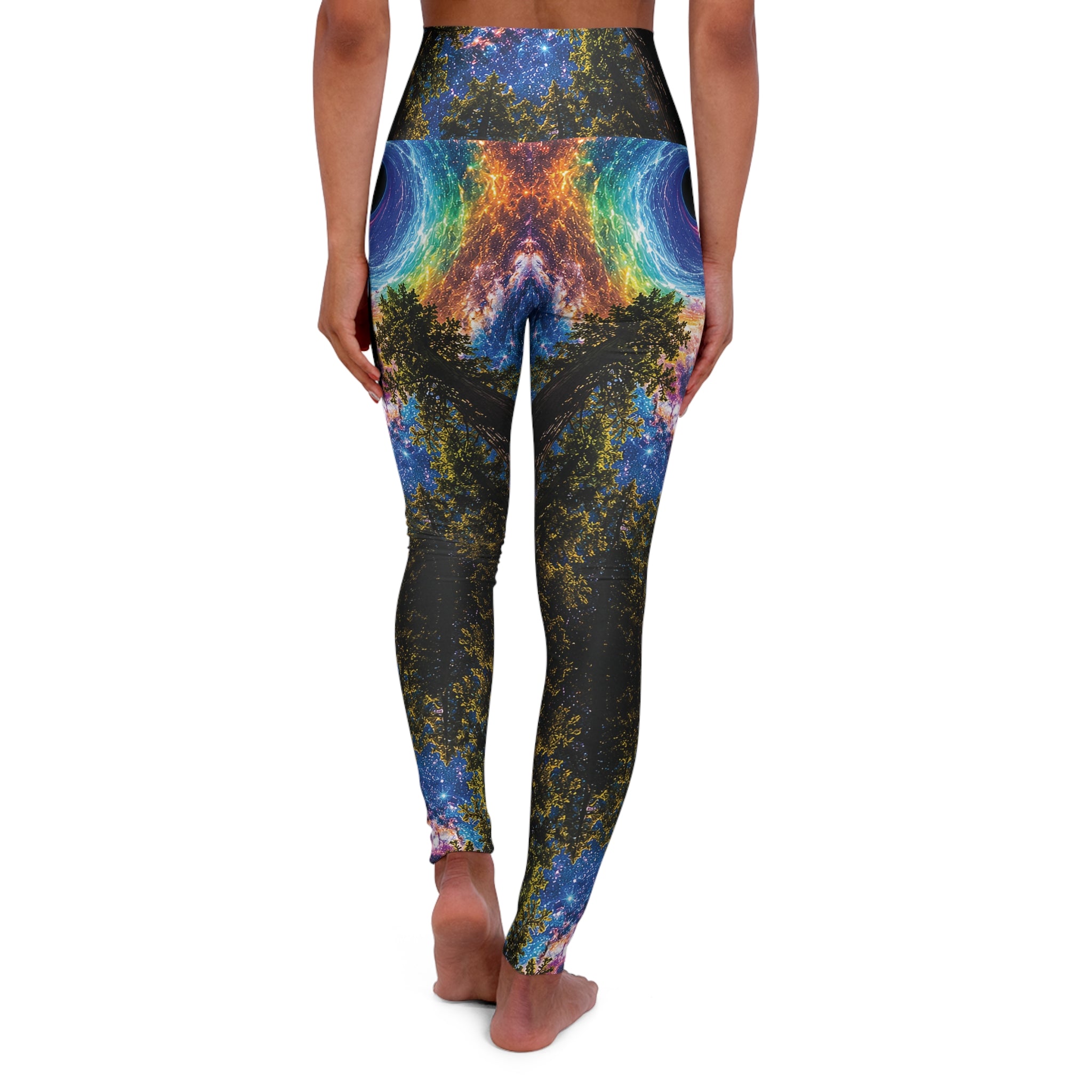 High-Waisted Yoga Leggings — Supermassive Rainbow Hole Sky All-Over Print