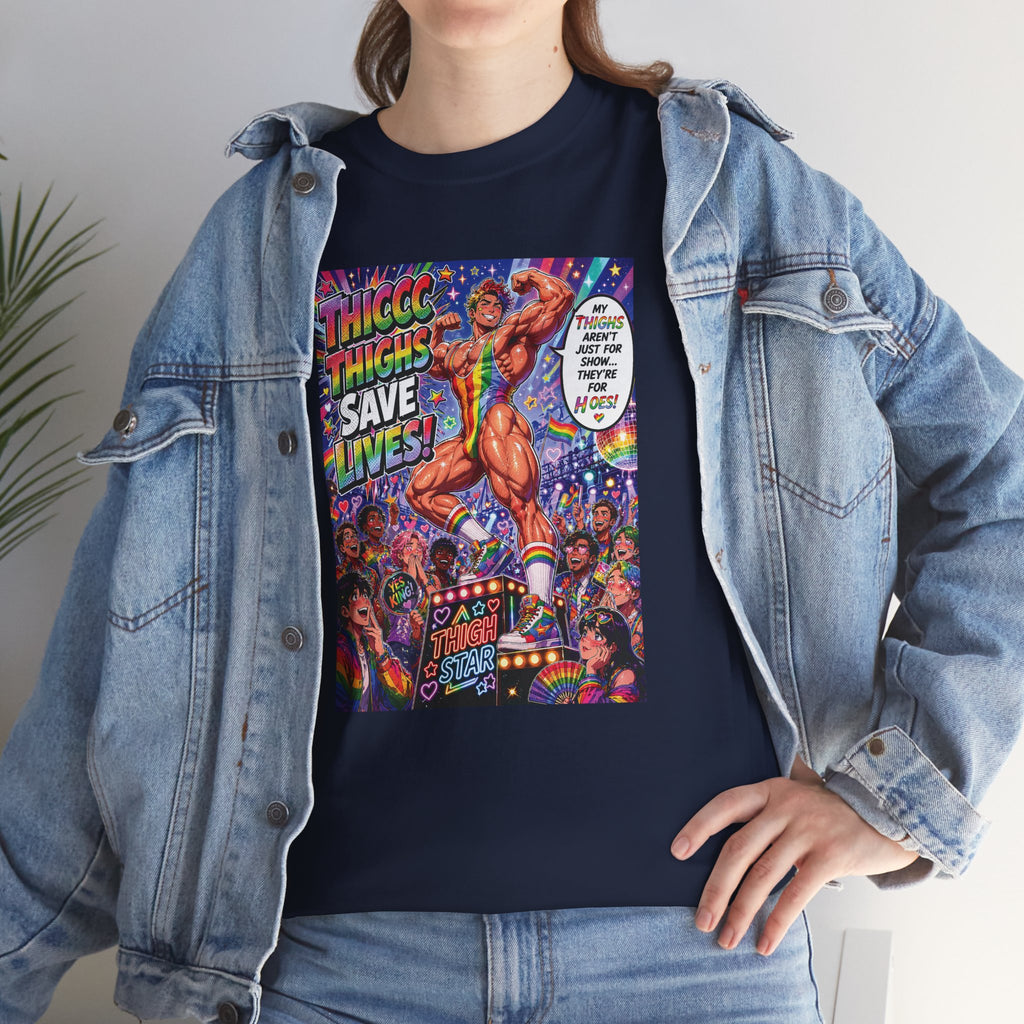 Gay Gogo Dancer Tee — "Thick Thighs Save Lives" Pride Shirt