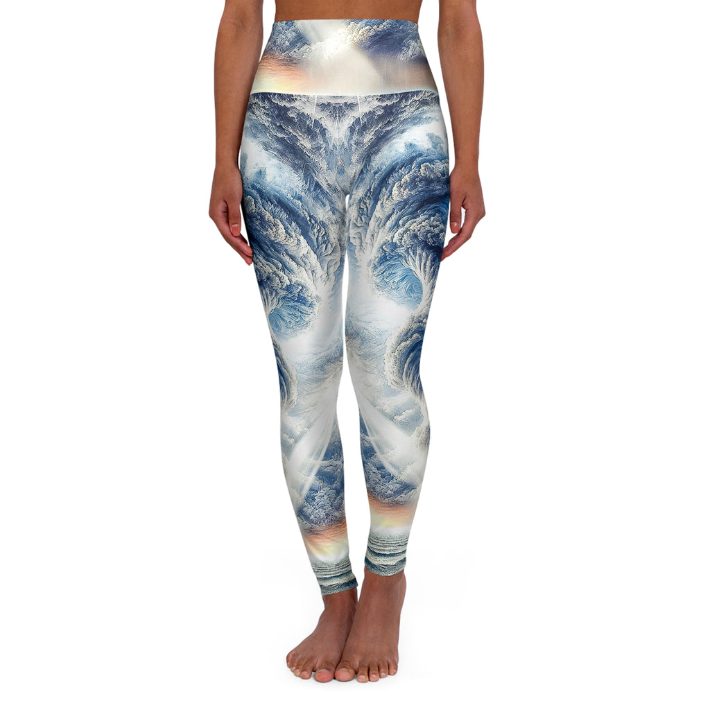 Tornado Over Ocean Fractal Art High-Waisted Yoga Leggings