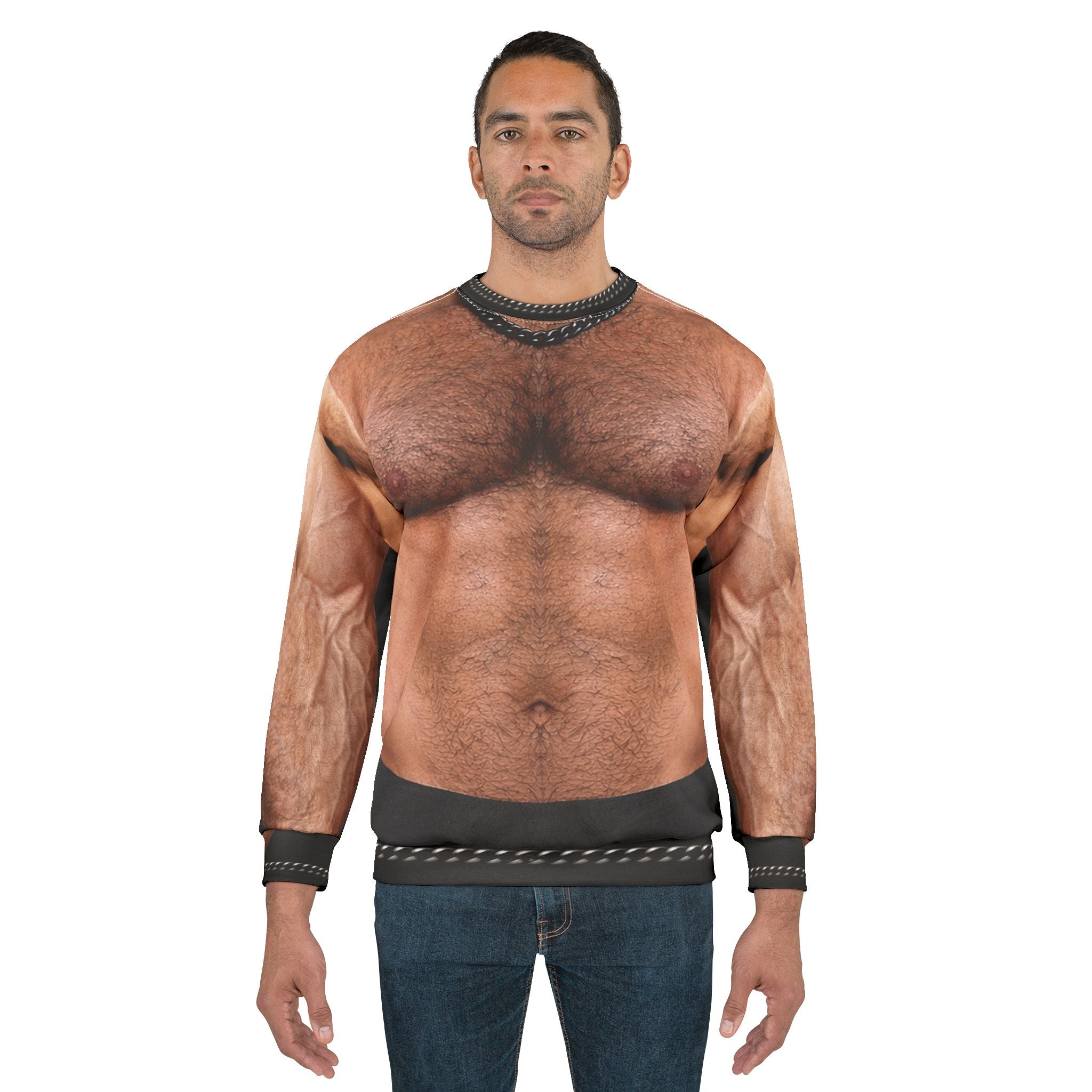 Hairy Muscles, Muscle Torso Sweatshirt – Funny, All-Over Print