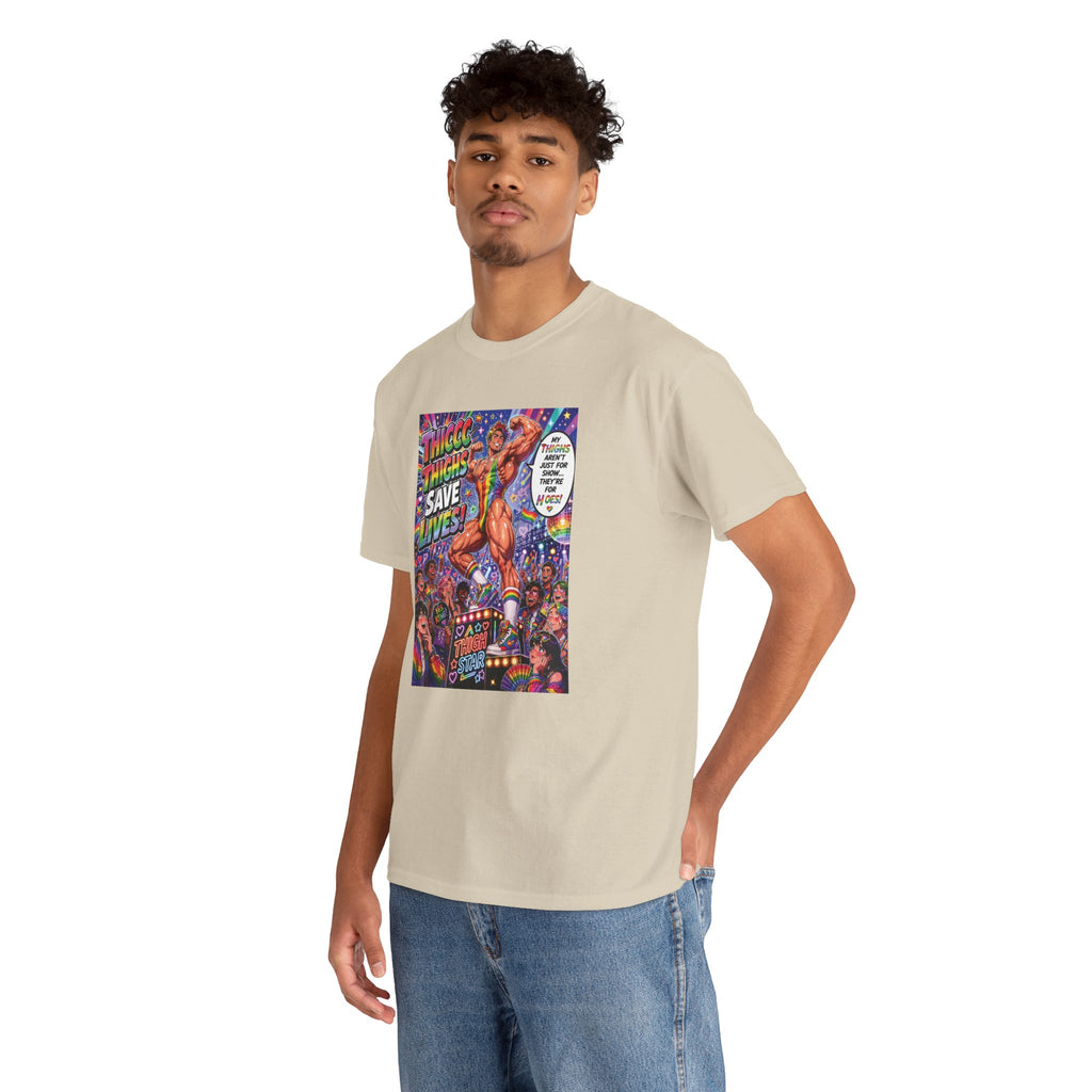 Gay Gogo Dancer Tee — "Thick Thighs Save Lives" Pride Shirt