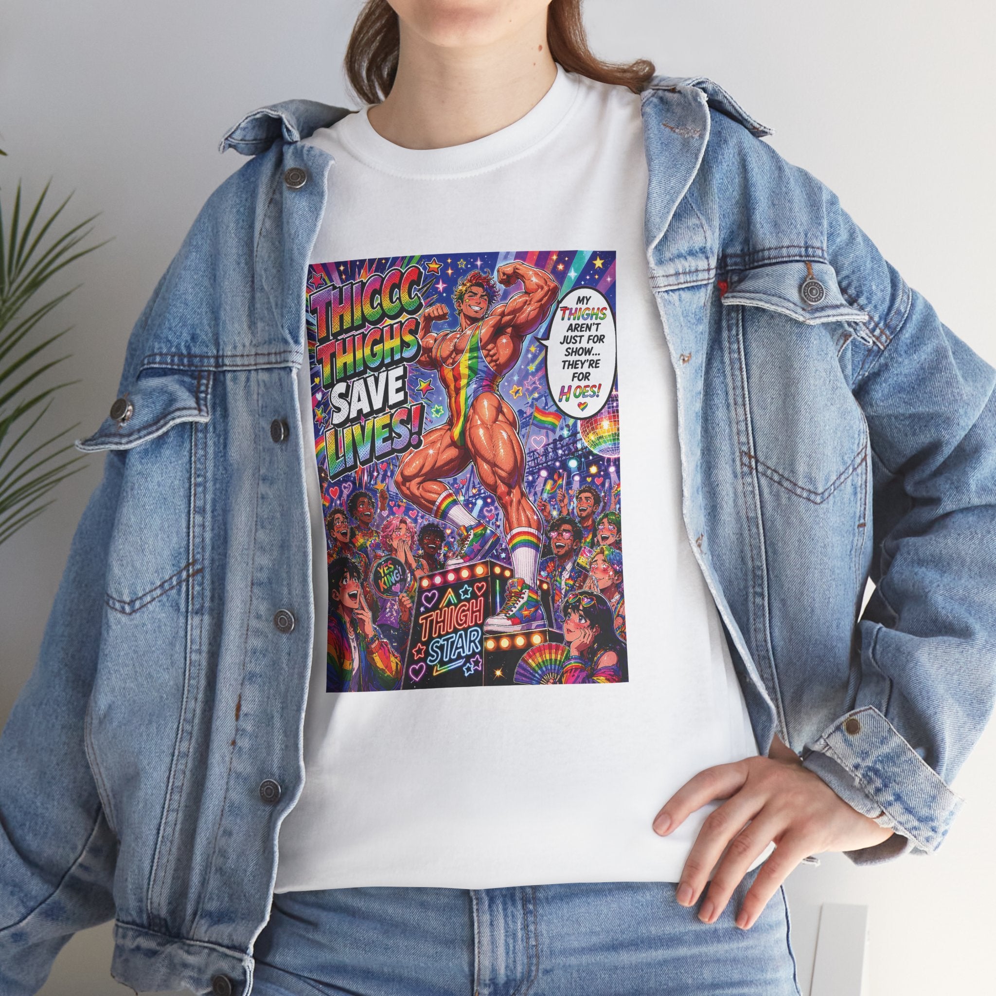 Gay Gogo Dancer Tee — "Thick Thighs Save Lives" Pride Shirt