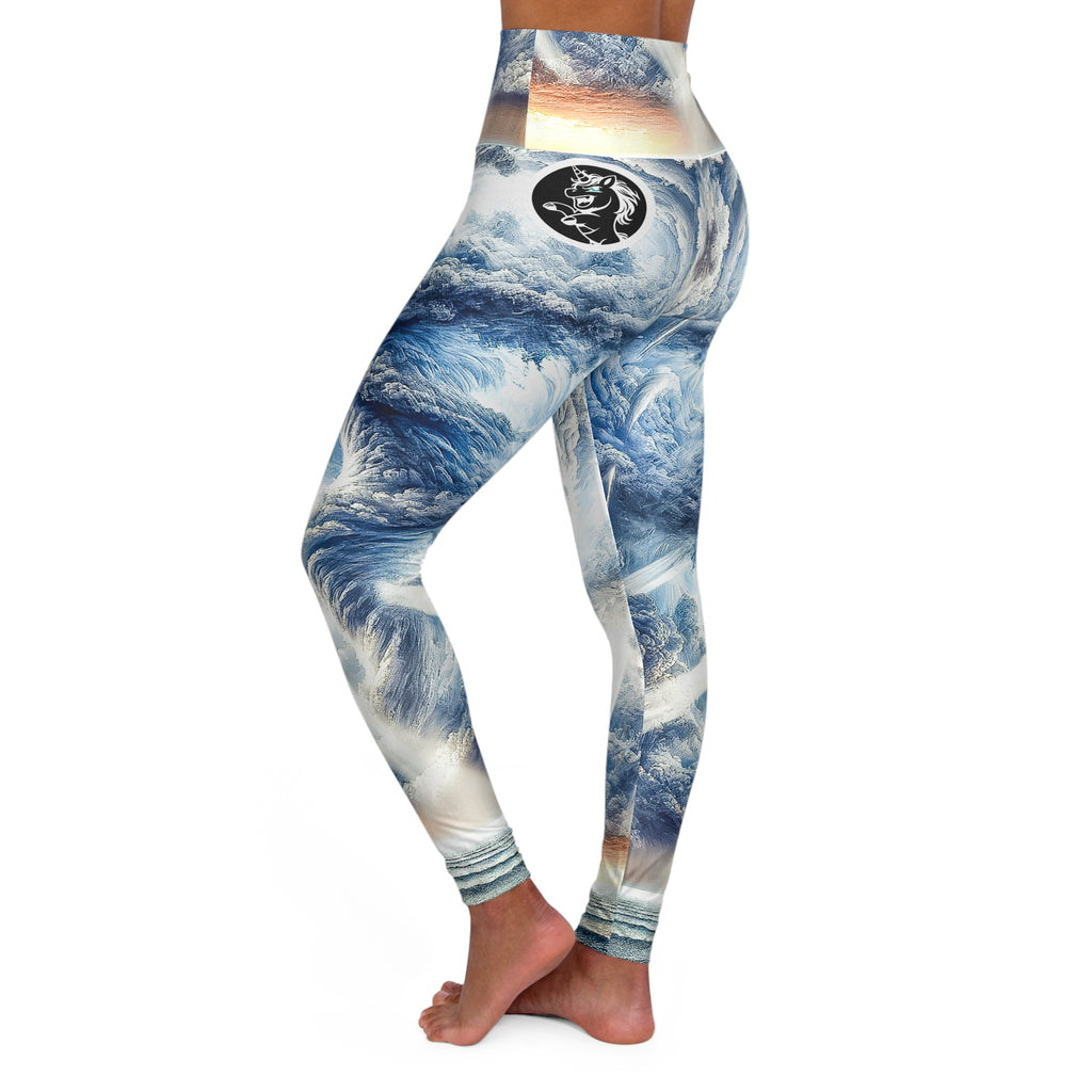 Tornado Over Ocean Fractal Art High-Waisted Yoga Leggings