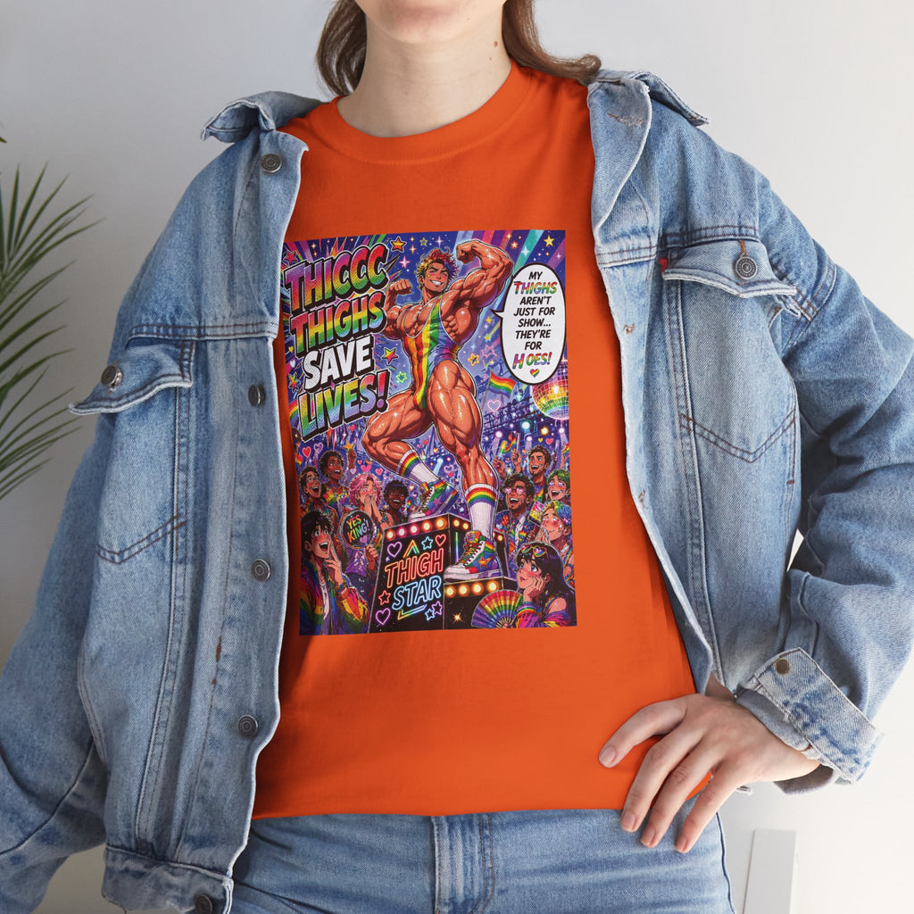 Gay Gogo Dancer Tee — "Thick Thighs Save Lives" Pride Shirt