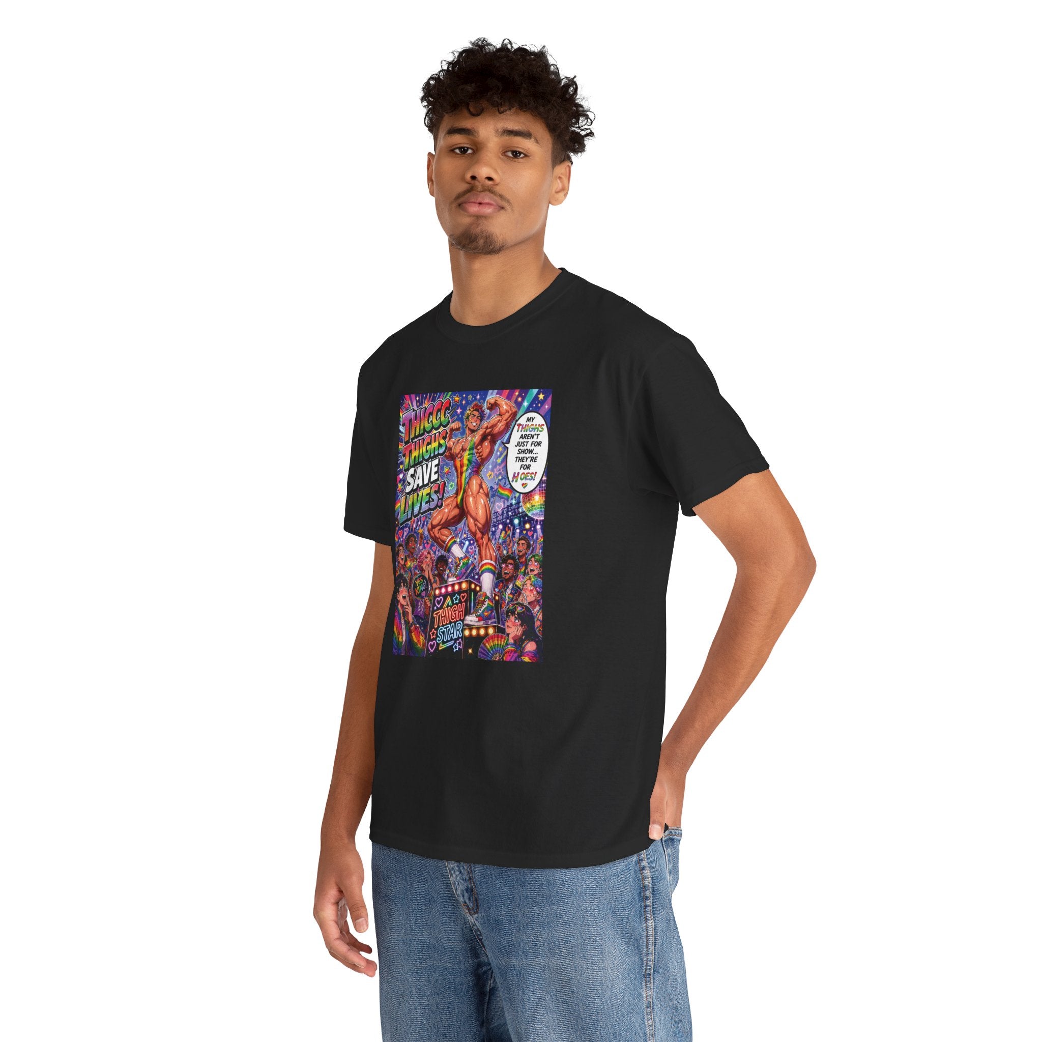 Gay Gogo Dancer Tee — "Thick Thighs Save Lives" Pride Shirt