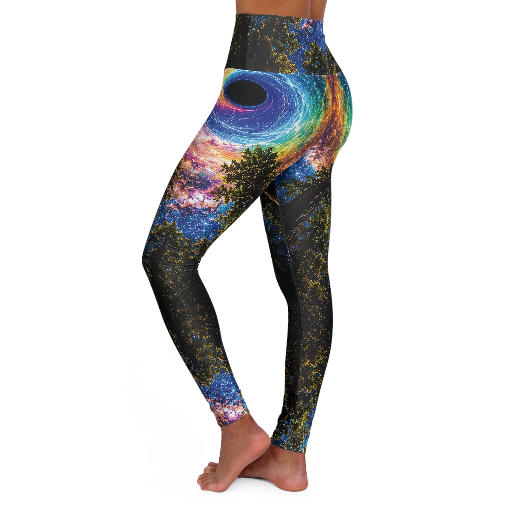 High-Waisted Yoga Leggings — Supermassive Rainbow Hole Sky All-Over Print