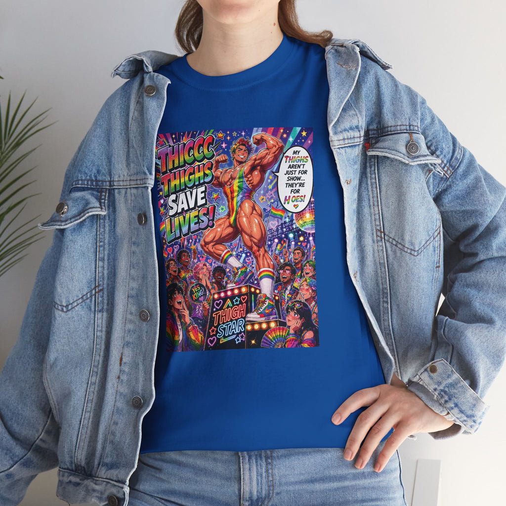 Gay Gogo Dancer Tee — "Thick Thighs Save Lives" Pride Shirt