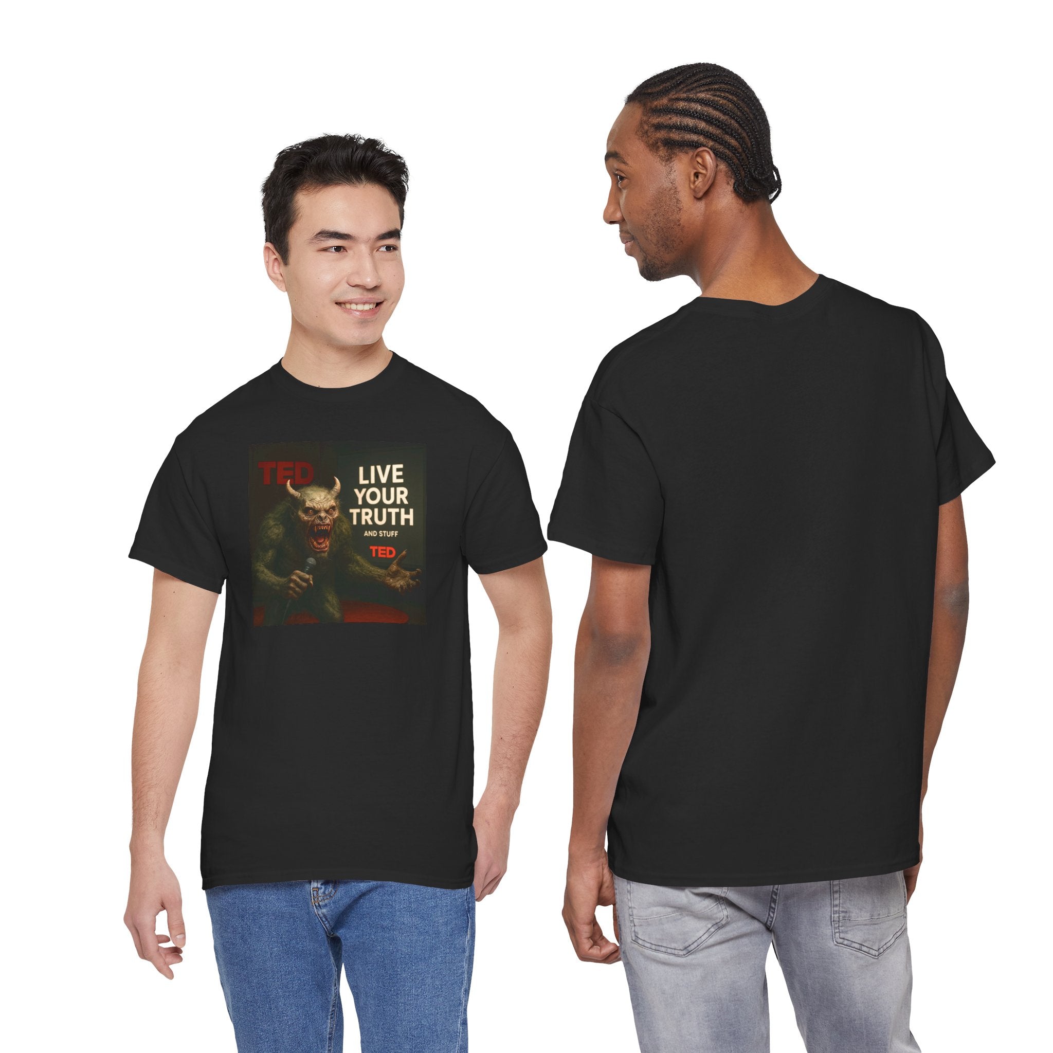 Live Your Truth Tee — 'Monster Giving a Self-Acceptance TED Talk' Graphic T-Shirt