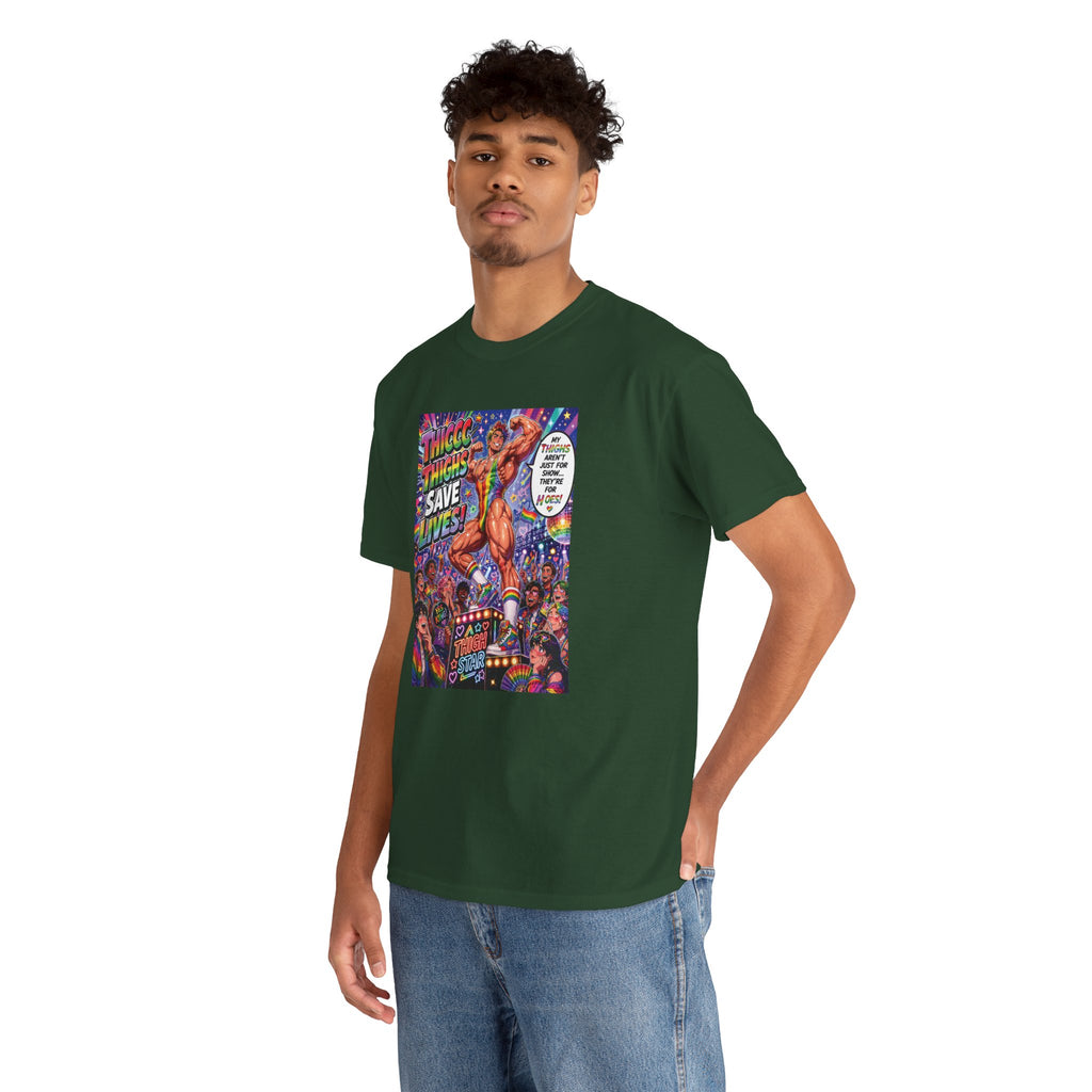 Gay Gogo Dancer Tee — "Thick Thighs Save Lives" Pride Shirt