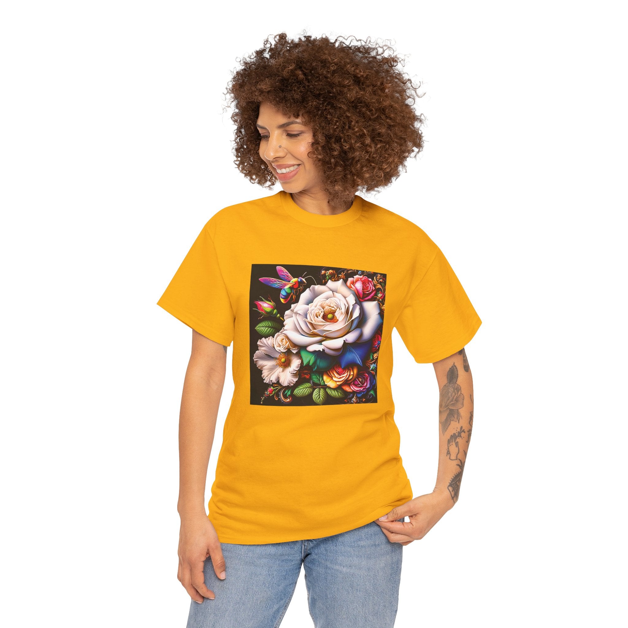 Rainbow Bee Floral T-Shirt — Colorful Flowers Tee