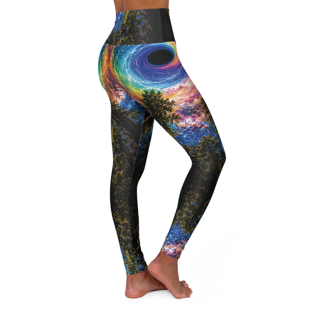 High-Waisted Yoga Leggings — Supermassive Rainbow Hole Sky All-Over Print